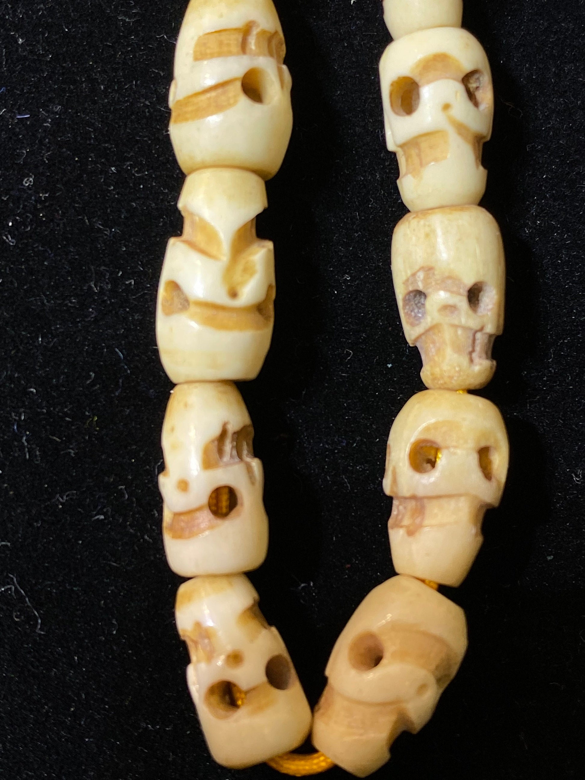 wrist mala,bracelet,bone carved skull, hand crafted, water buffalo bone