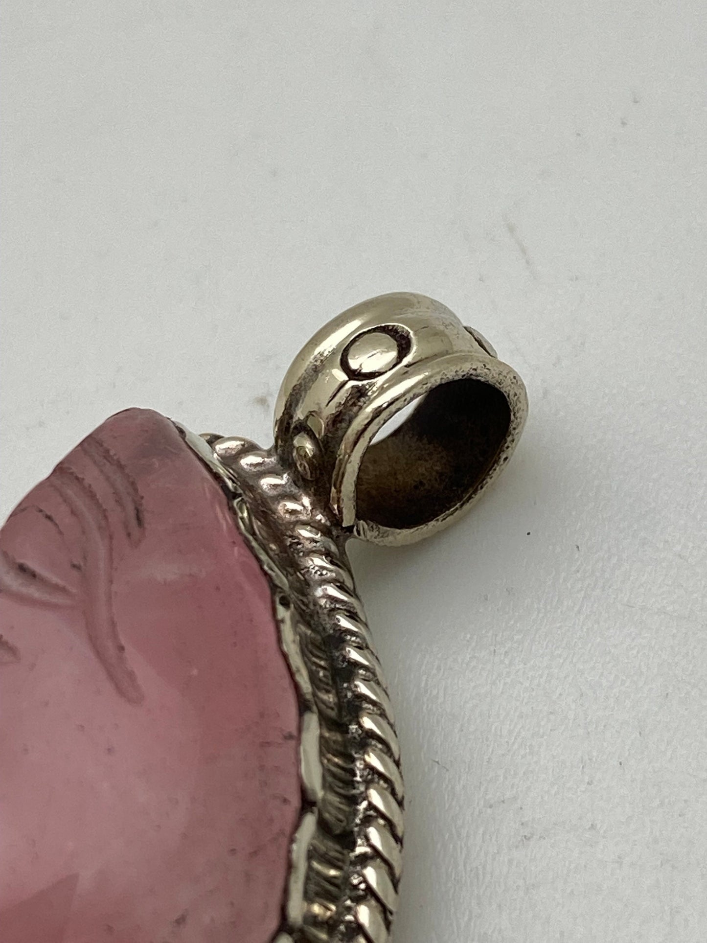 moon pendant, half moon, rose quartz, hand carved, hand crafted, tibetan silver,Himalyan,Nepalese