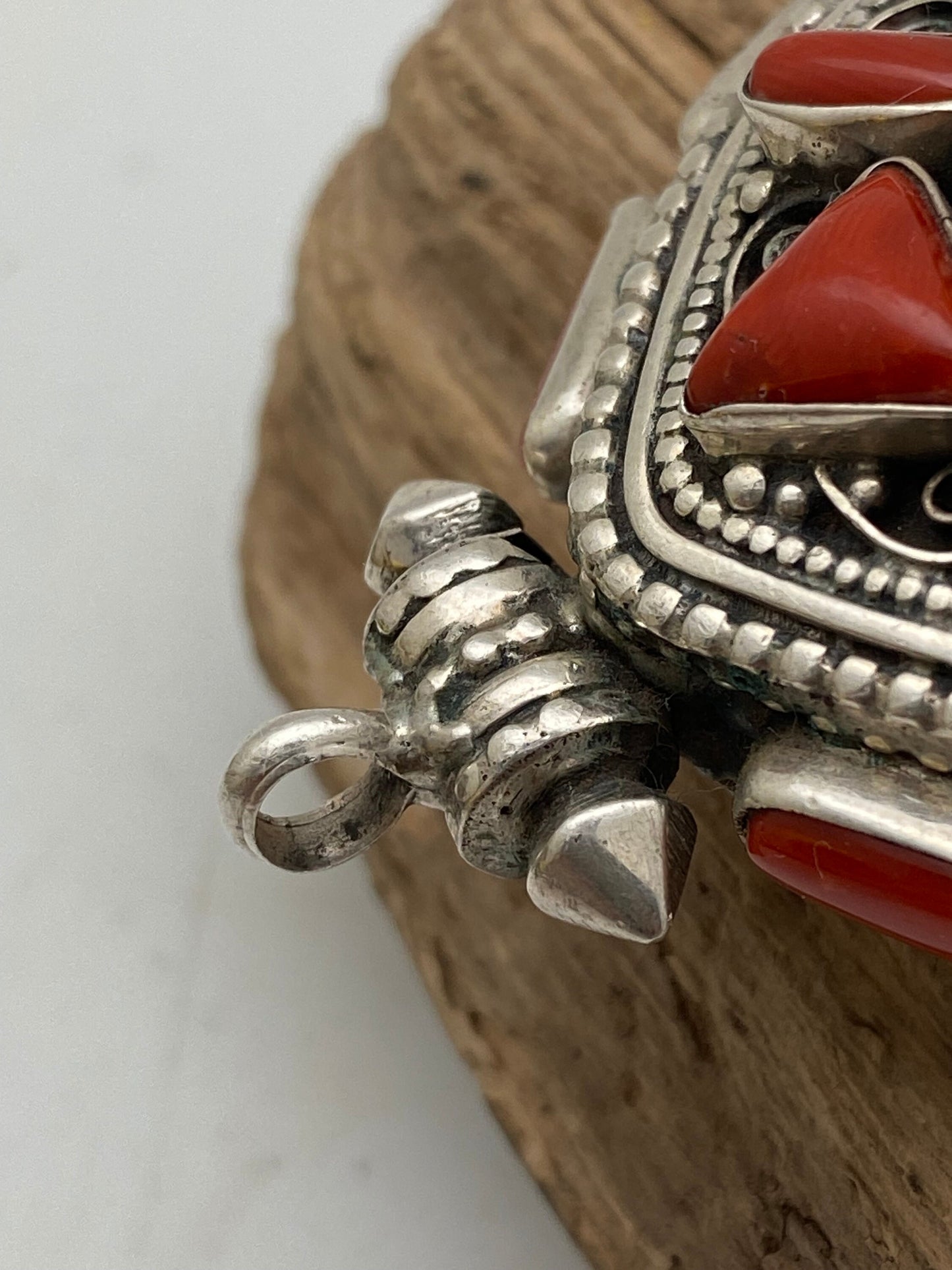 Coral & Turquoise Ghau Pendant: Handcrafted Sterling Silver Tibetan Prayer Box