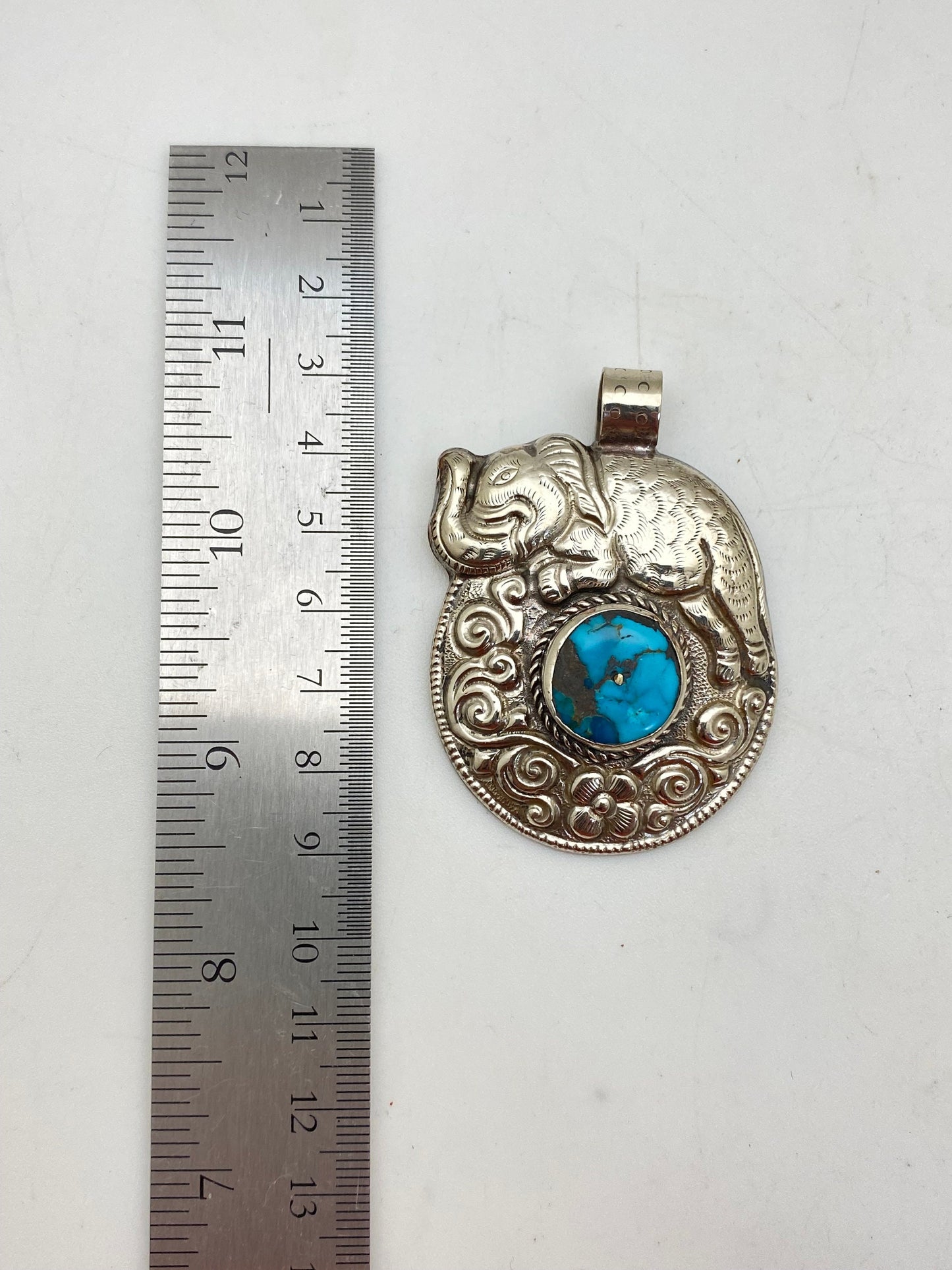Elephant,handcrafted, turquoise,Tibetan silver,Tibetan design,Ethnic, Himalayan,Nepalese
