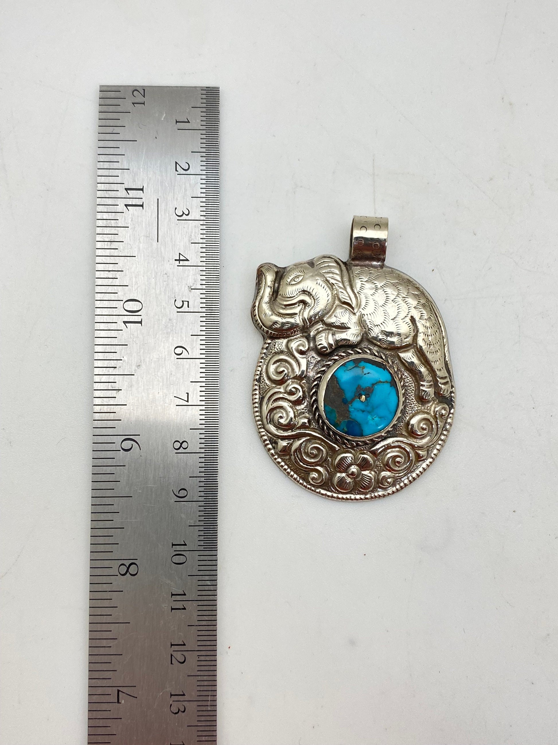 Elephant,handcrafted, turquoise,Tibetan silver,Tibetan design,Ethnic, Himalayan,Nepalese