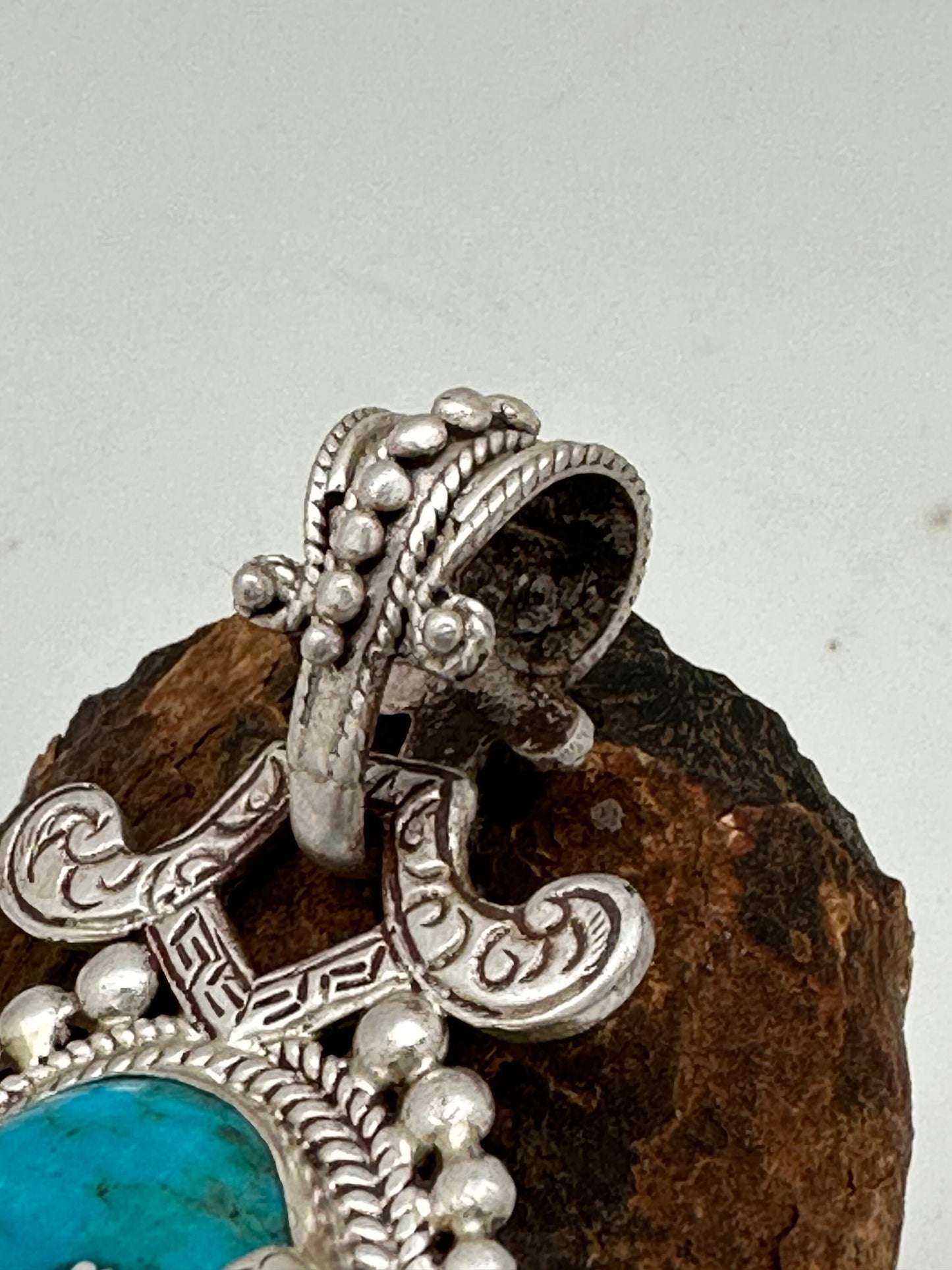 Butterfly pendant,sleeping beauty turquoise ,hand crafted, coral ,sterling silver,inlaid,tibetan design,handcarved,ethnic design,floral