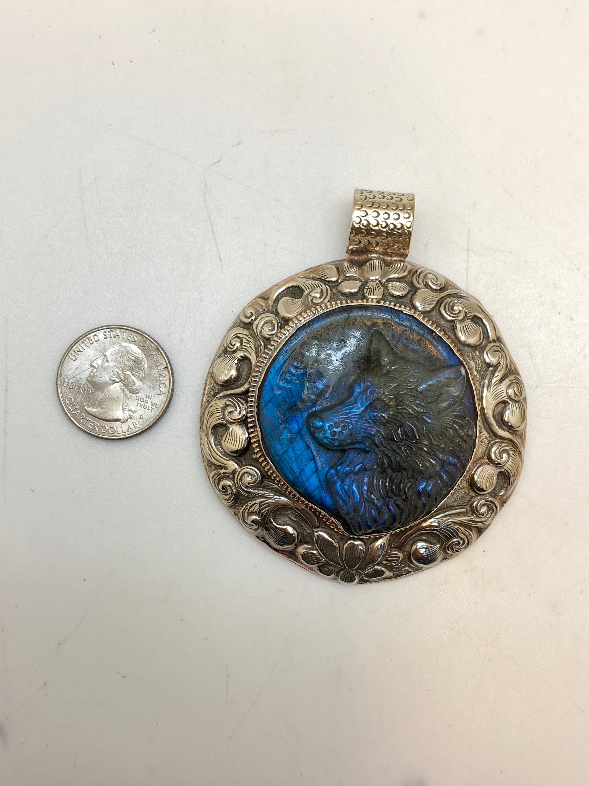 Large wolf pendant,Labradorite, natural stone, handcrafted,Tibetan design,ethnic,handmade,Himalayan,Nepal