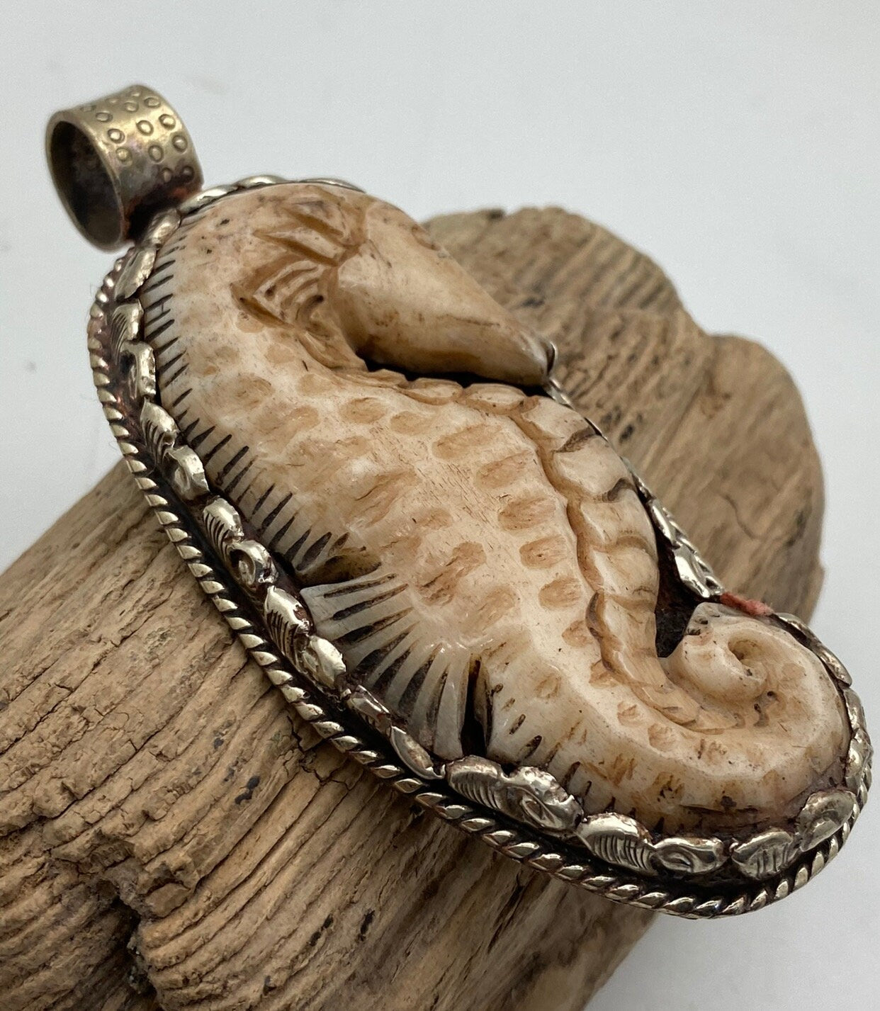 seahorse,bone carved, handcrafted,Tibetan silver, Nepal,Tibetan design