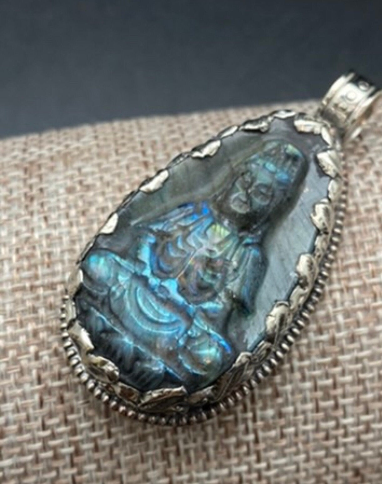 kwan yin ,Quan yin,handcarved labradorite, Tibetan silver, Guanyin Bodhisatwa ,god of compassion,Divine feminine power pendant