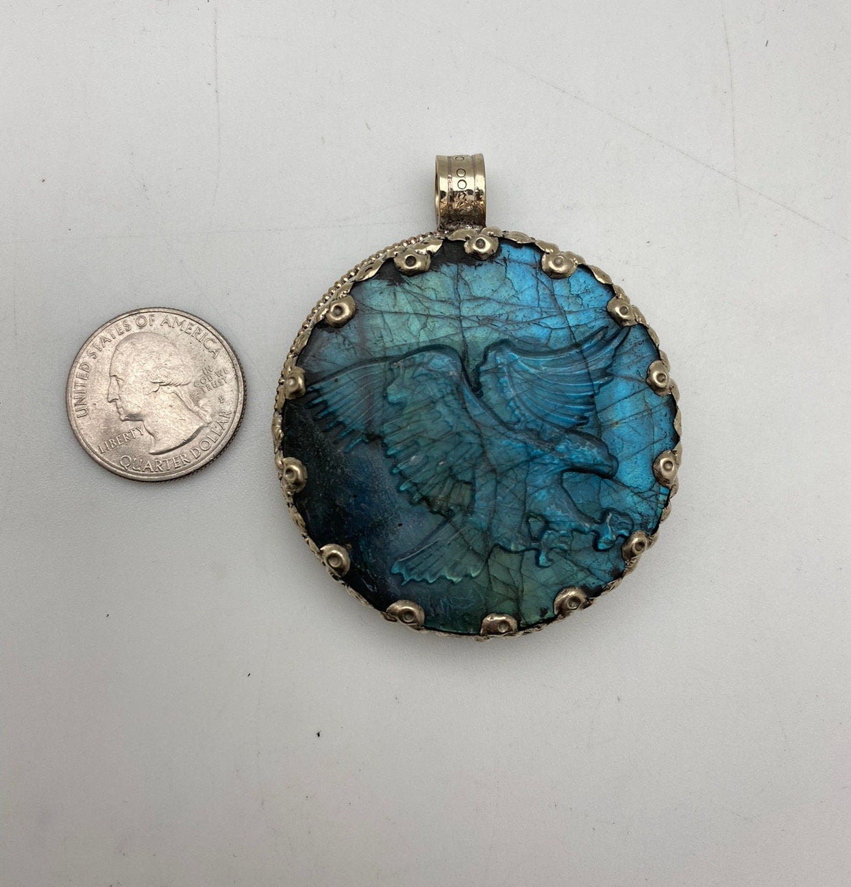 Handcrafted Labradorite Eagle Pendant: Tibetan Silver Bird Jewelry