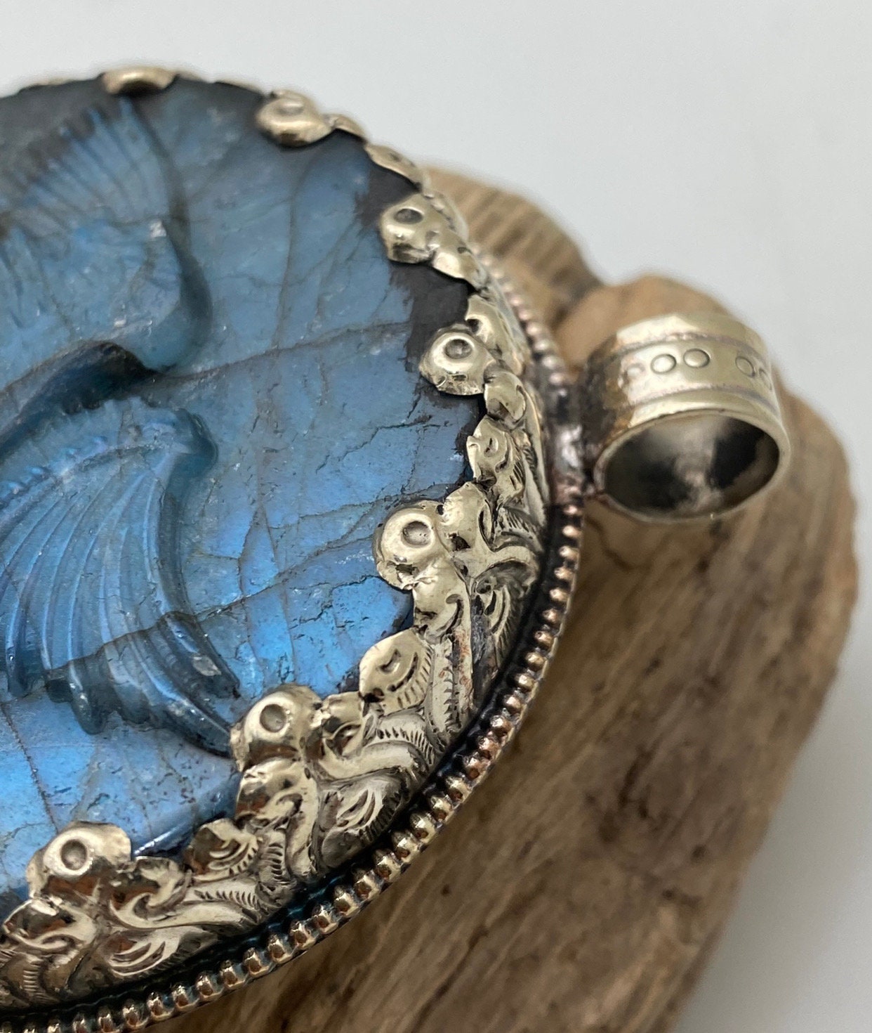 Handcrafted Labradorite Eagle Pendant: Tibetan Silver Bird Jewelry