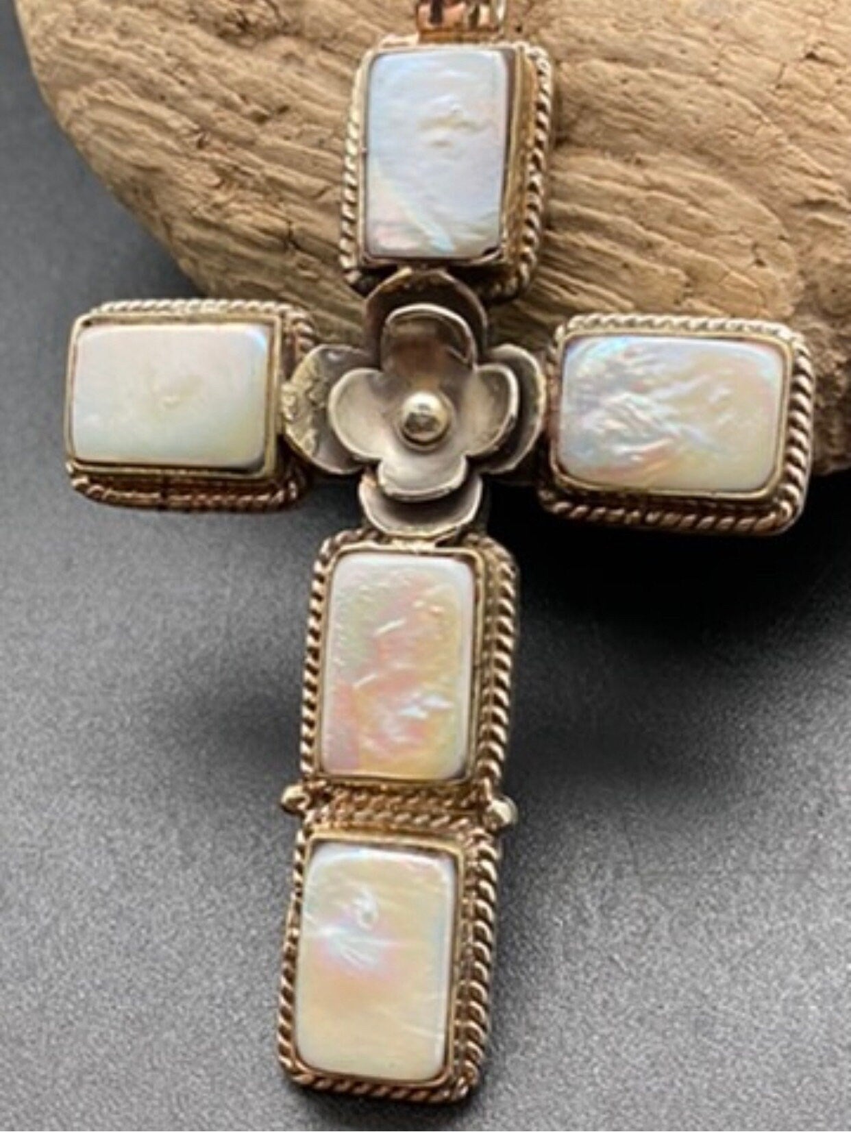 mother of pearl,cross pendant, handcrafted,Tibetan silver,floral,Nepal