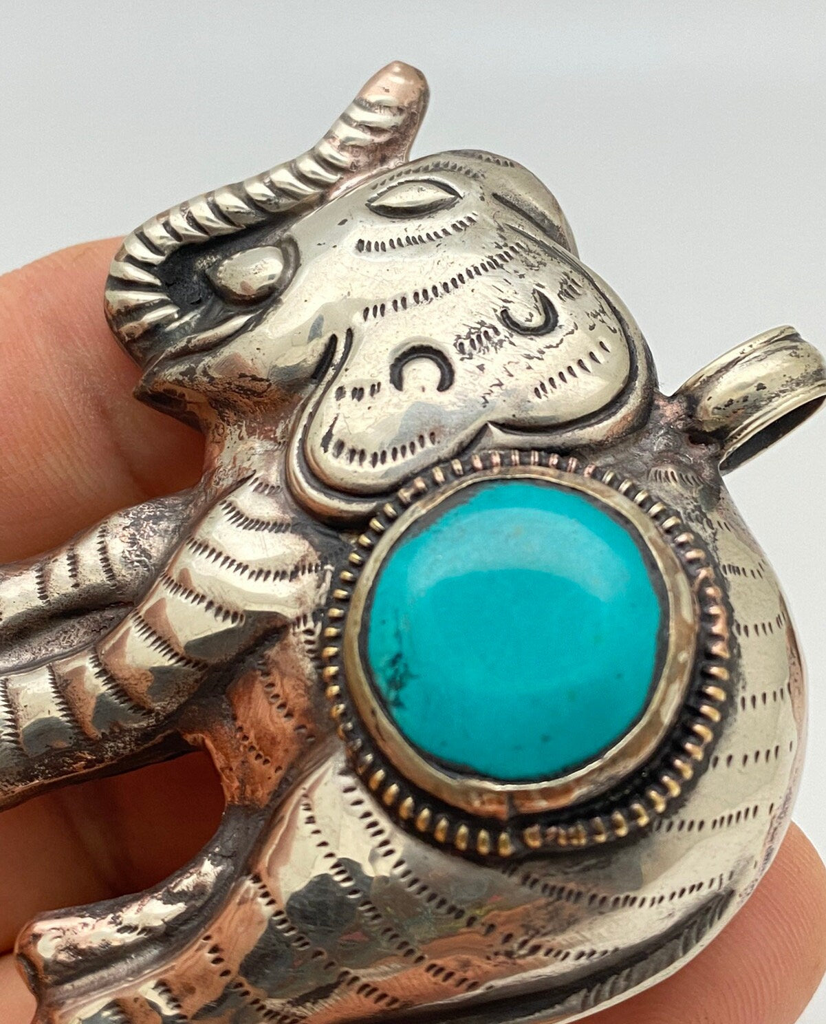 Large Elephant, handcrafted, turquoise,Tibetan silver, Nepal,Himalayan, ethnic jewelry, Tibetan design,Animal lover