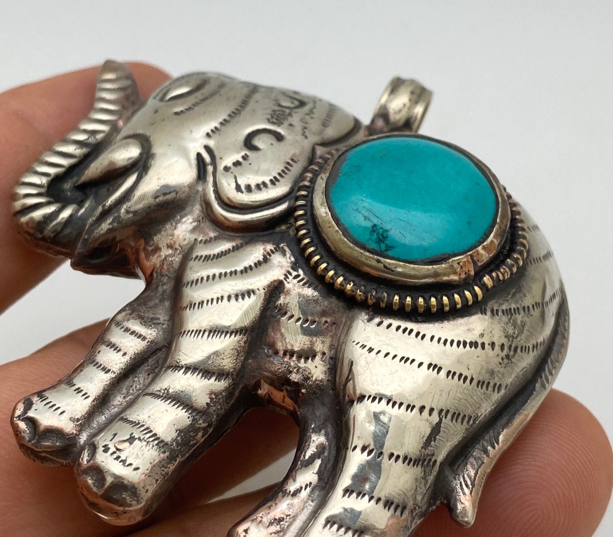 Large Elephant, handcrafted, turquoise,Tibetan silver, Nepal,Himalayan, ethnic jewelry, Tibetan design,Animal lover