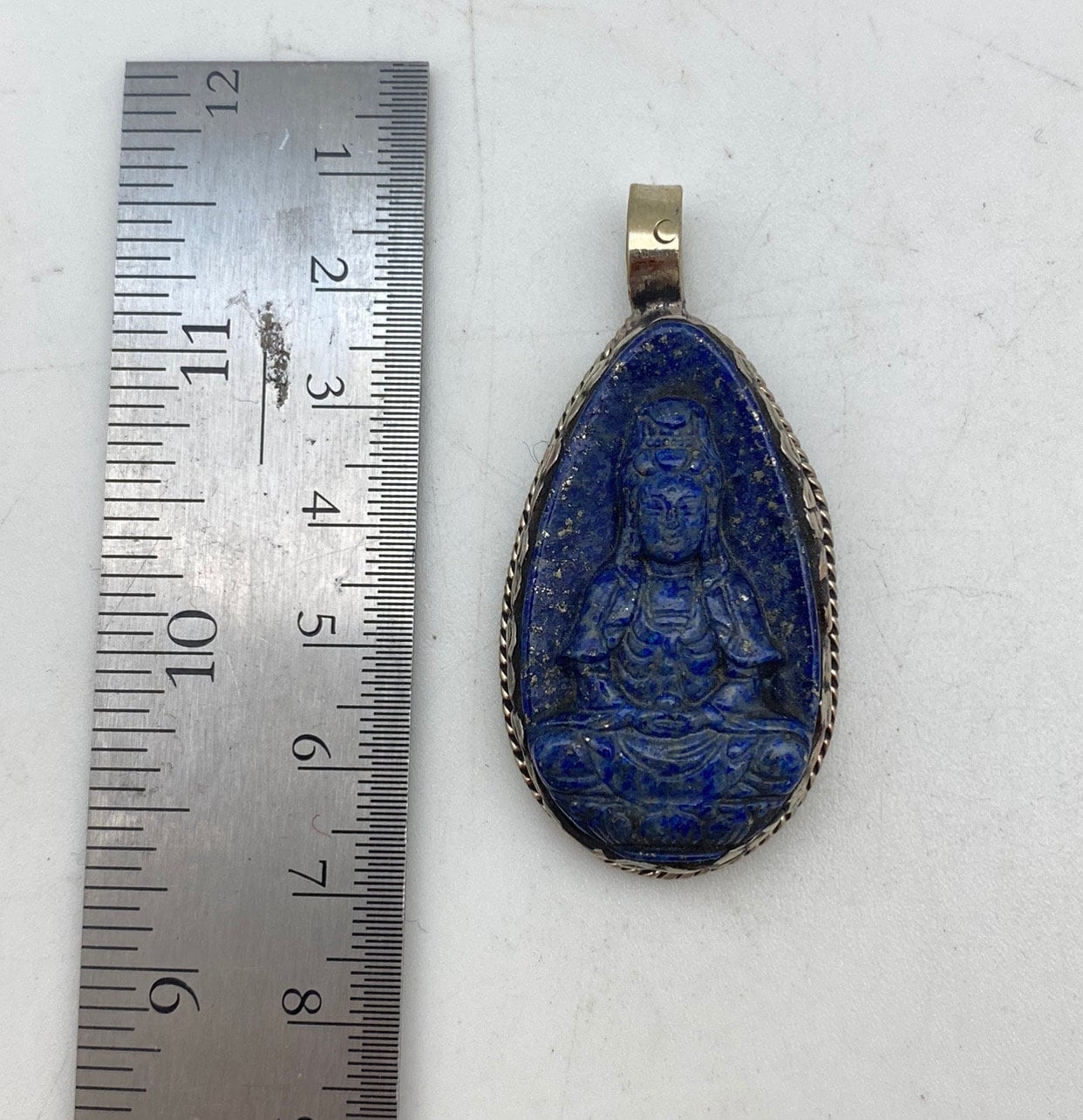 Lapis Guanyin Pendant: Handcrafted Tibetan Silver Boddhisatva
