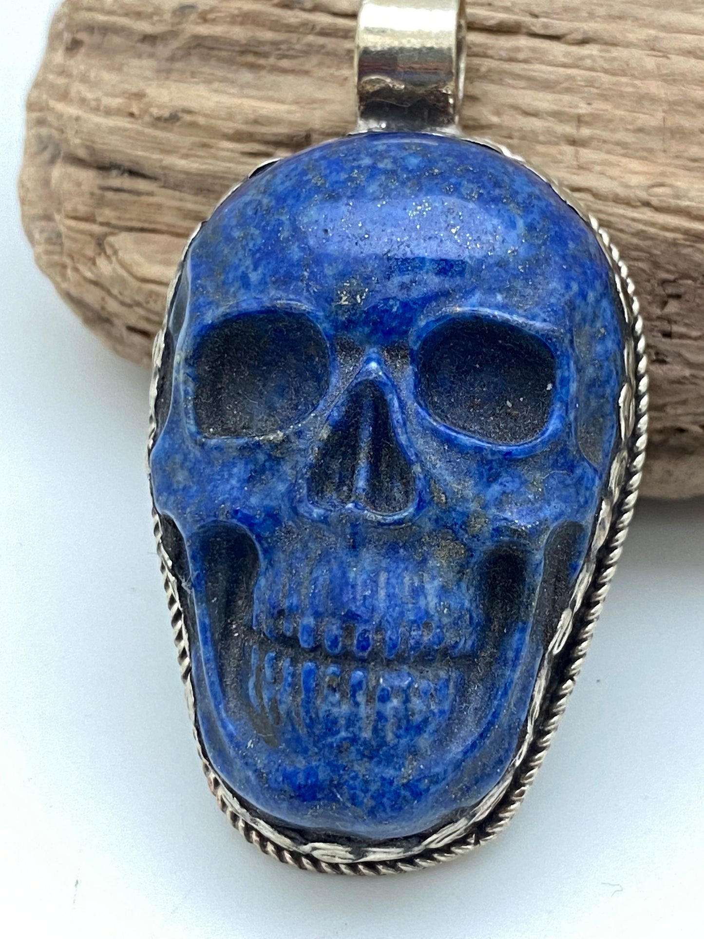 lapis lazuli skull pendant,tibetan silver, handcrafted,ethnic,tibetan design,Himalayan,Nepalese,