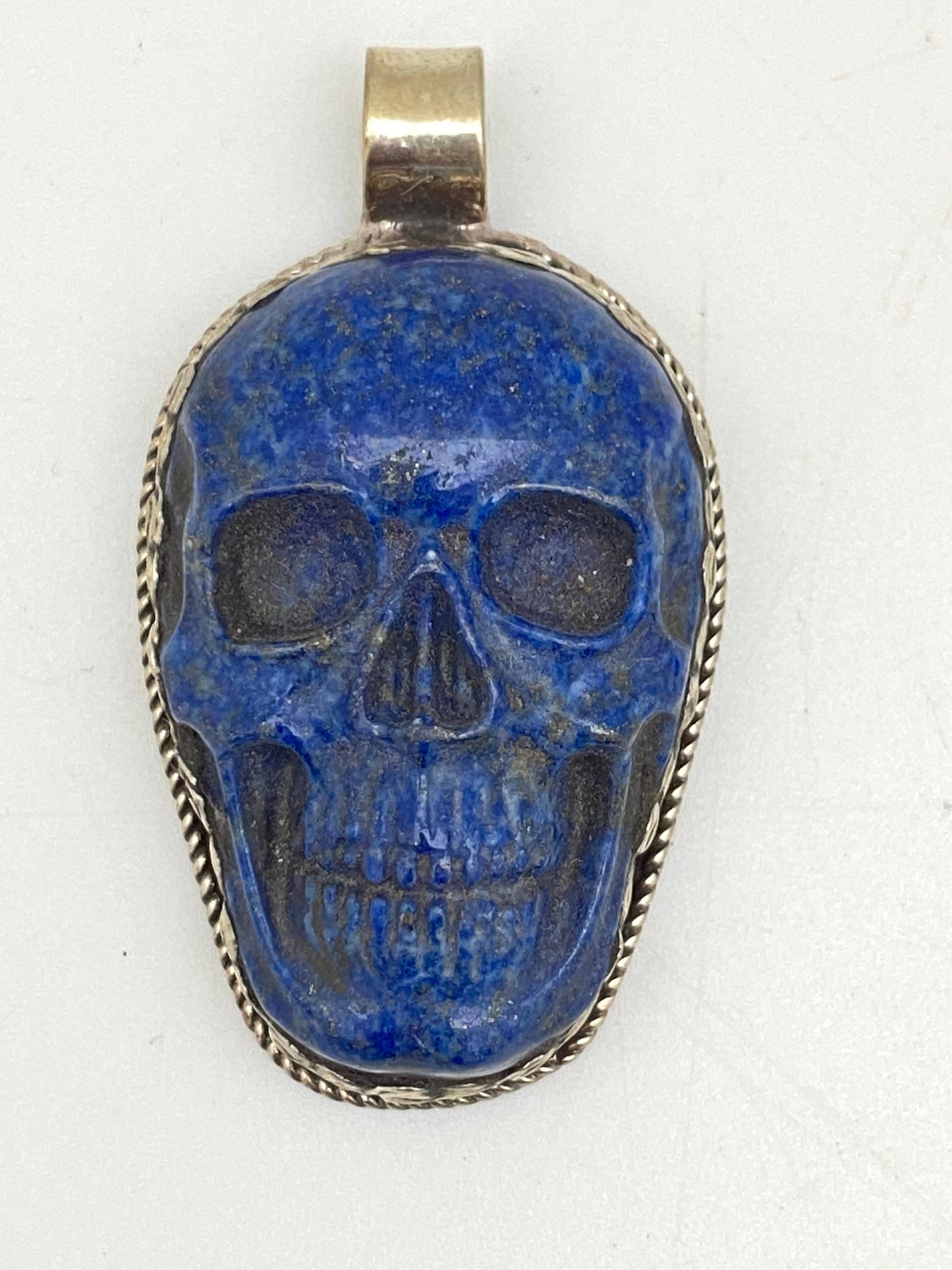 lapis lazuli skull pendant,tibetan silver, handcrafted,ethnic,tibetan design,Himalayan,Nepalese,
