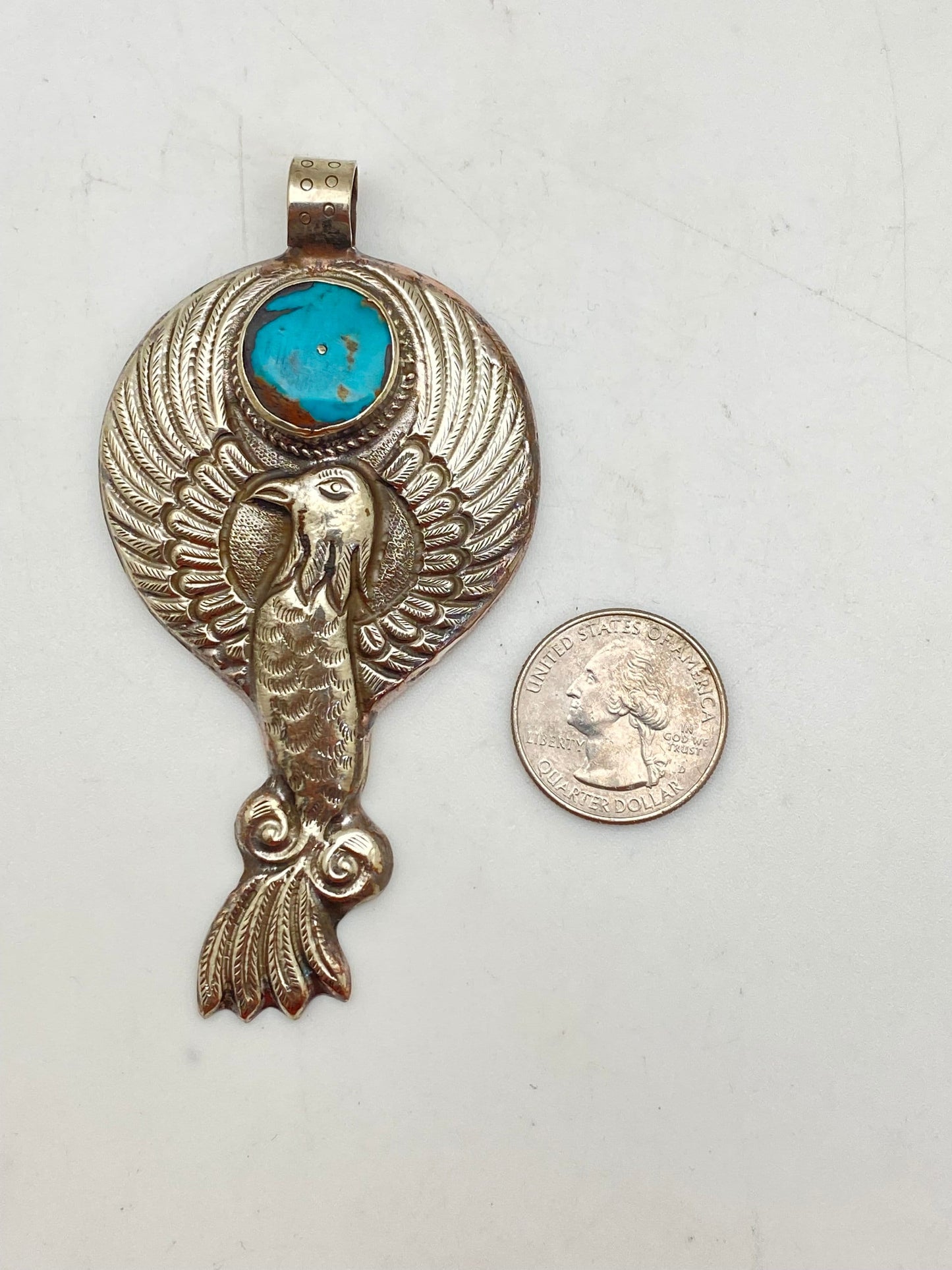 Large bird pendant,Turquoise , handcrafted,Tibetan silver, Tibetan design,ethnic,Himalayan, Nepalese