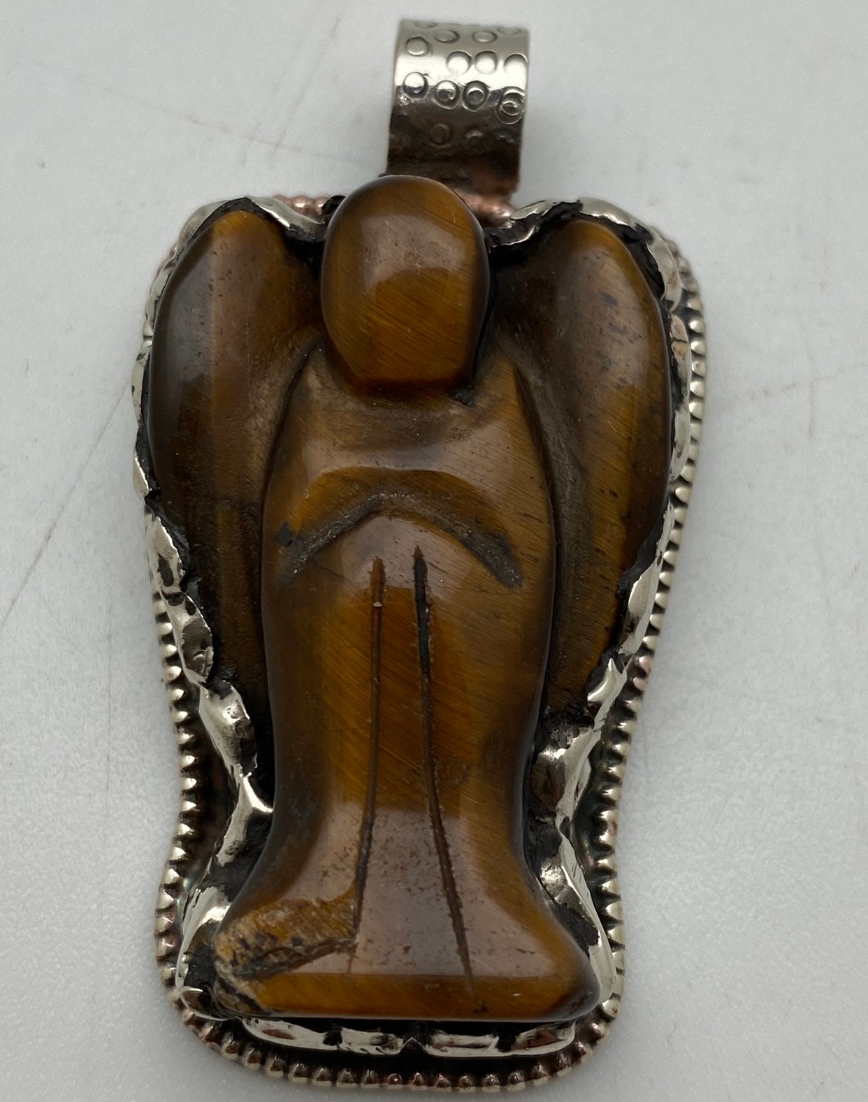 Tiger eye carved angel pendant,tibetan silver, handcrafted,Himalayan,Nepalese