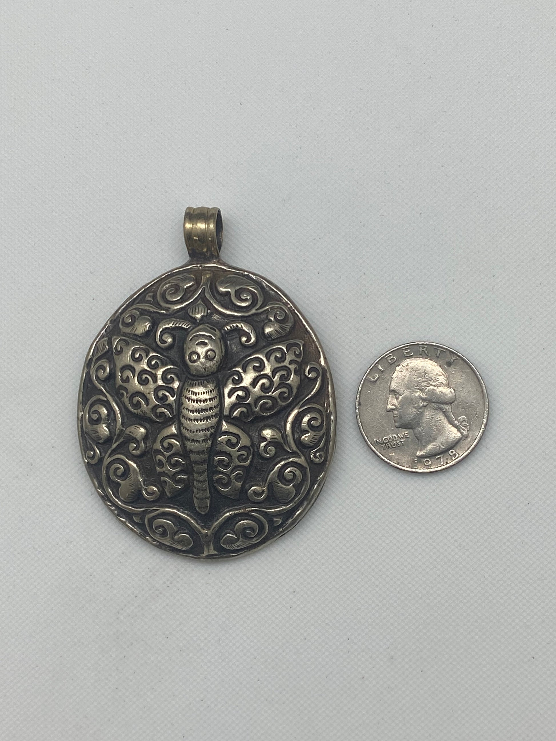 Butterfly pendant, Handcrafted,Tibetan repousse silver,ethnic,Tibetan design,Himalayan,Nepalese