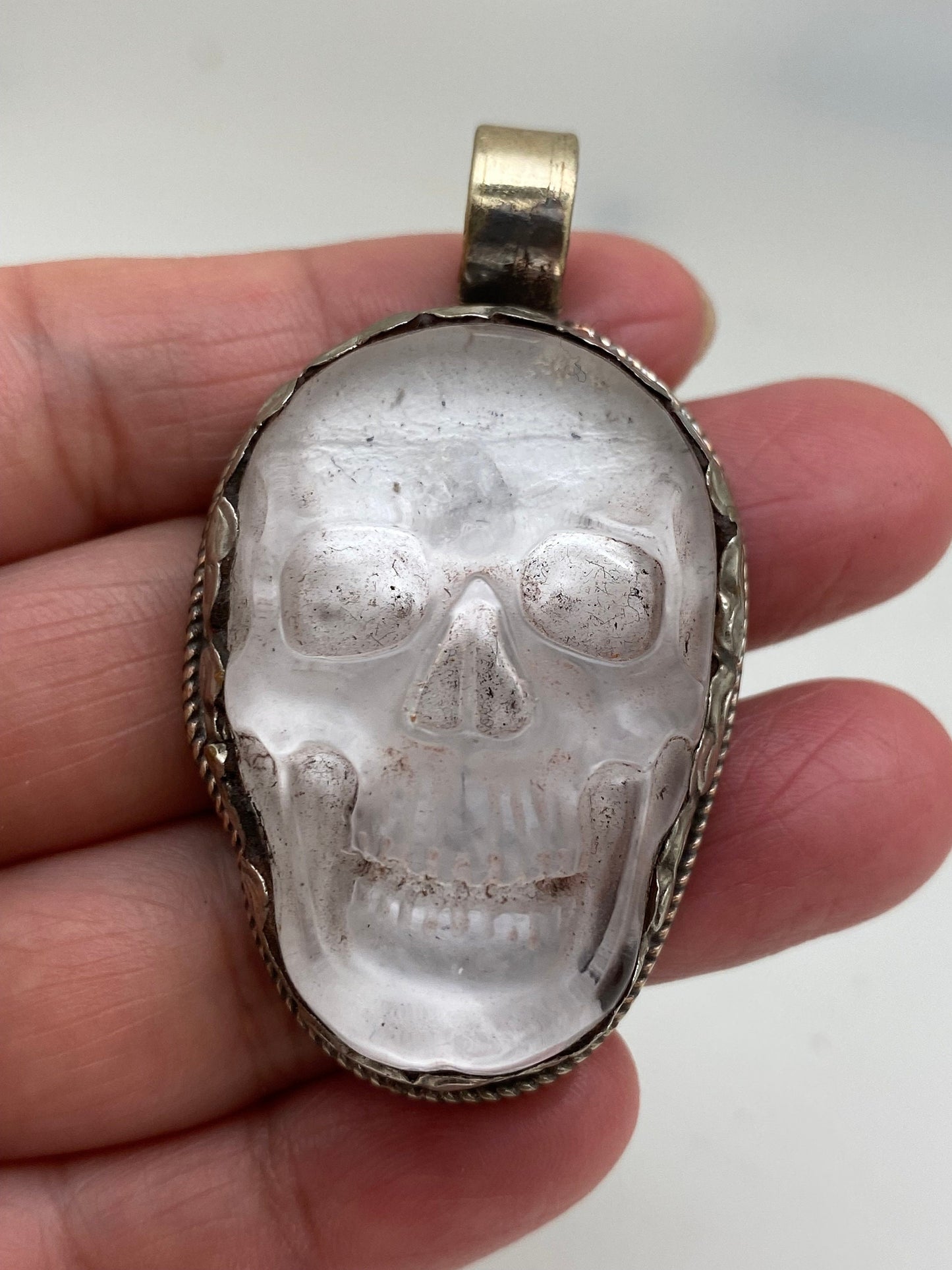 quartz crystal carved,handcrafted,tibetan silver,ethnic,tribal,Himalayan,Nepalese,