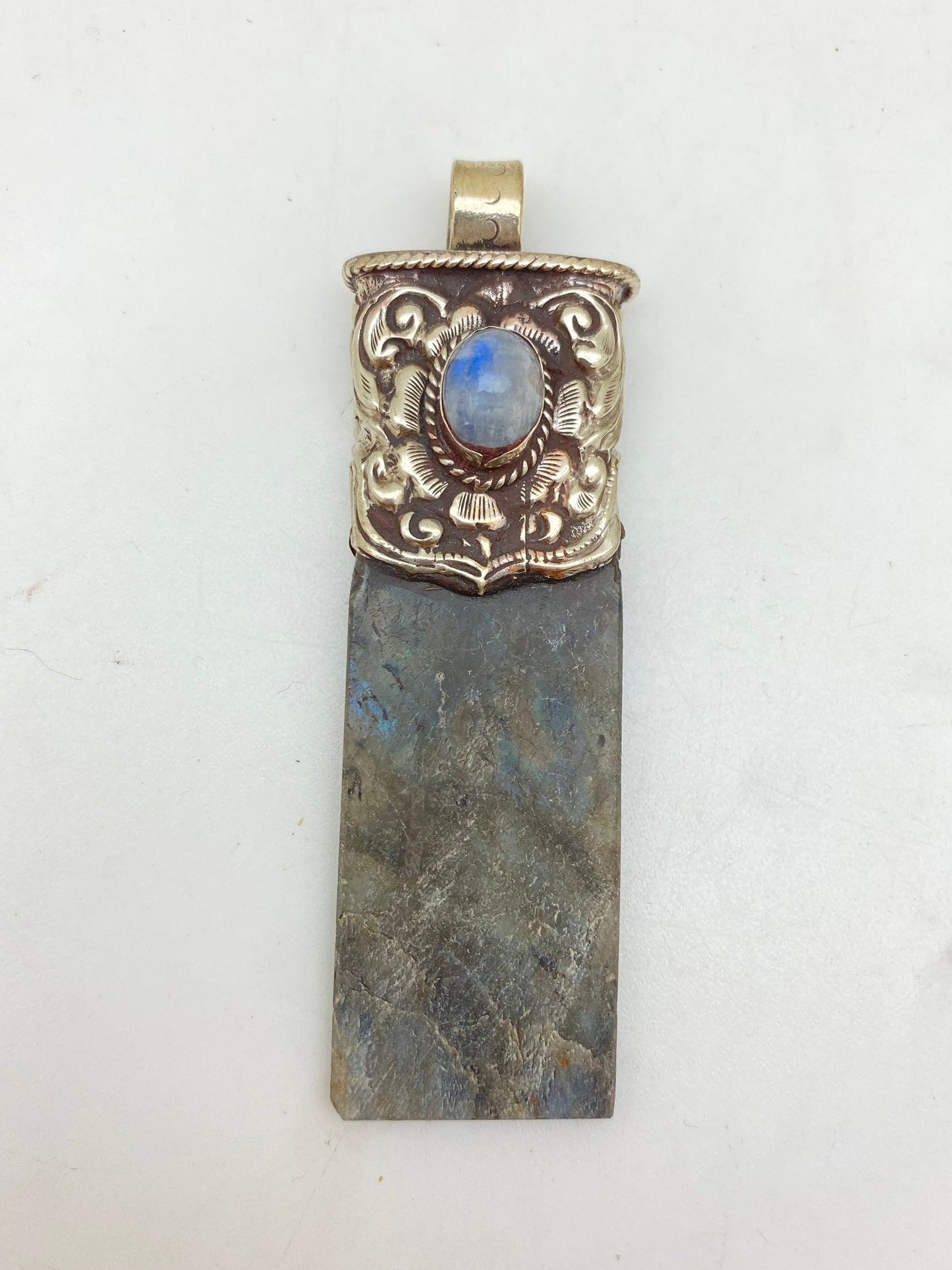 labradorite pendant, moon stone, handcrafted,tibetan repousse silver, ethnic,tibetan design,Himalayan,Nepalese