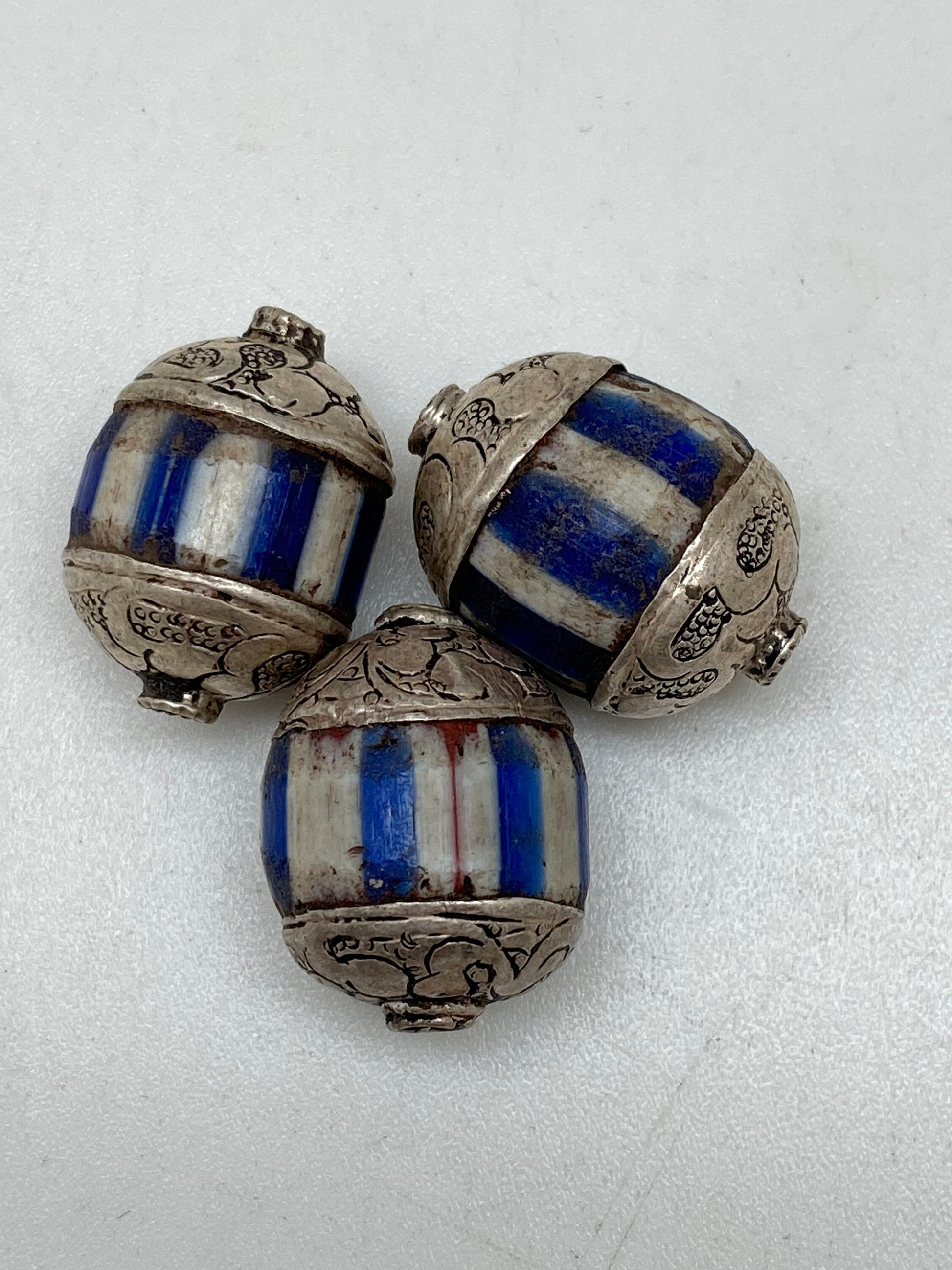 chevron bead, floral cap,handcrafted ,sterling silvercap,Nepalese,Himalayan,listing for one bead