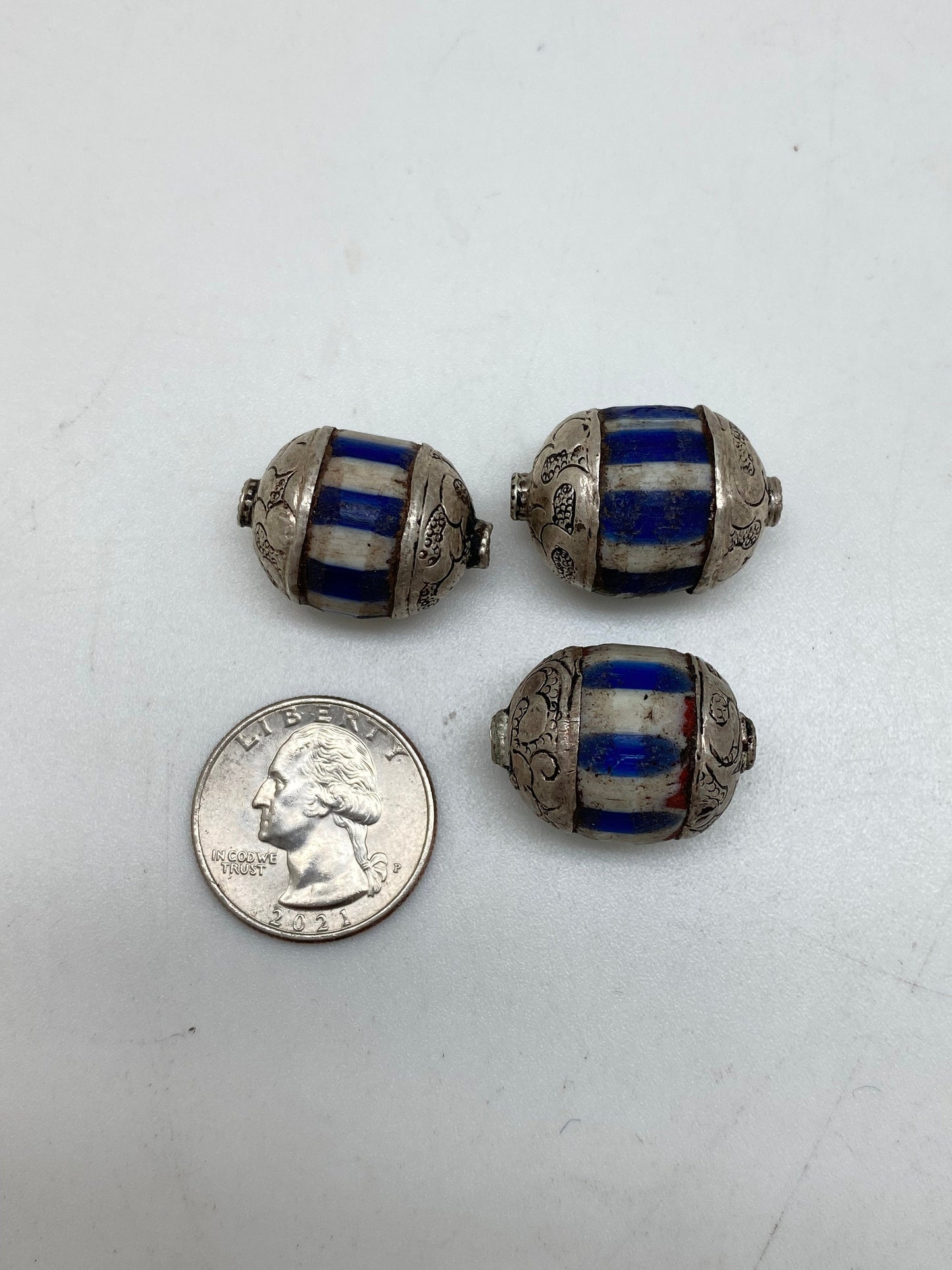 chevron bead, floral cap,handcrafted ,sterling silvercap,Nepalese,Himalayan,listing for one bead