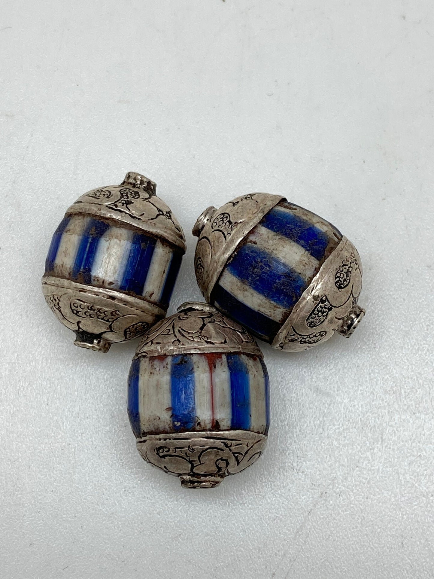 chevron bead, floral cap,handcrafted ,sterling silvercap,Nepalese,Himalayan,listing for one bead