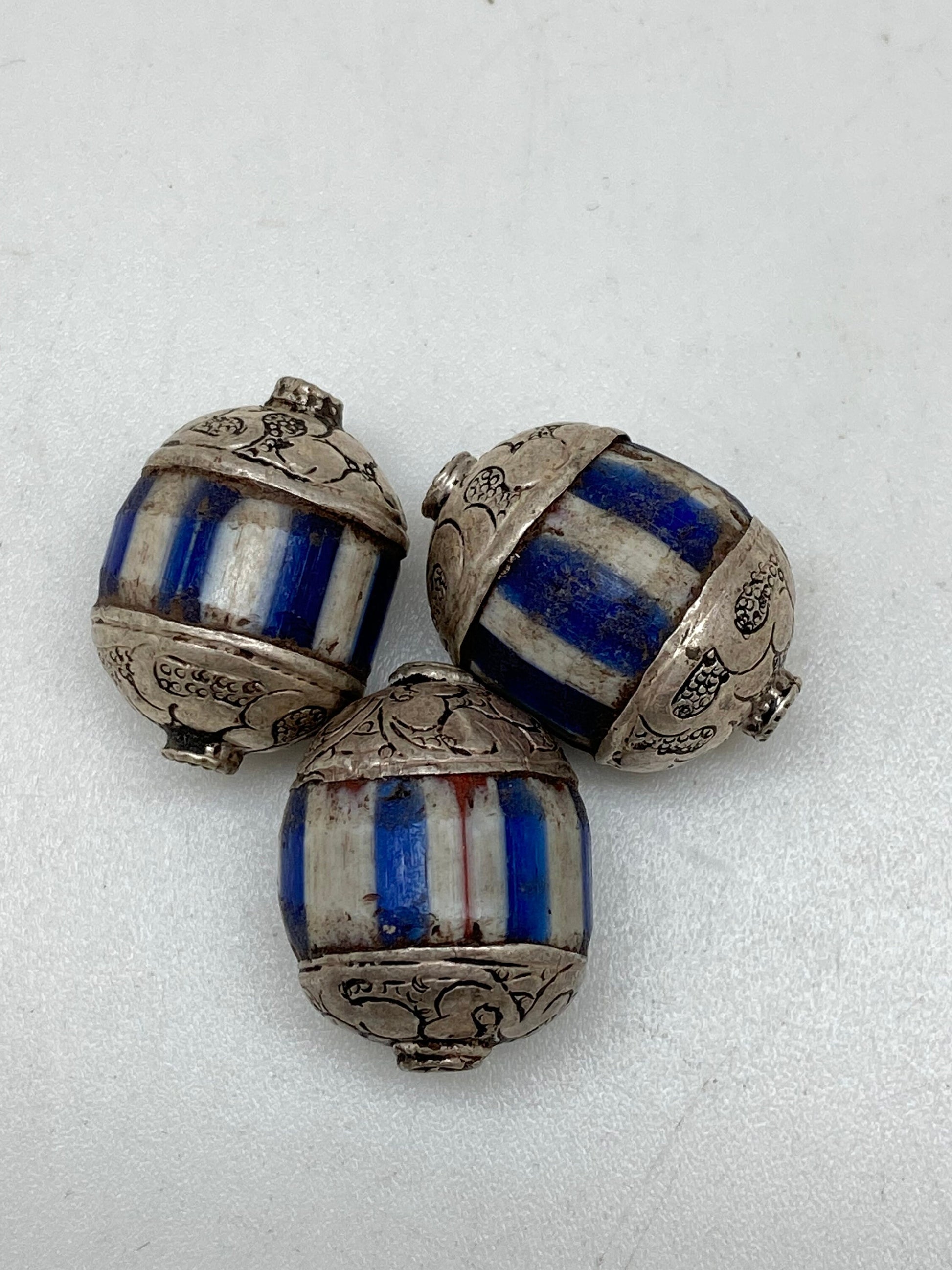 chevron bead, floral cap,handcrafted ,sterling silvercap,Nepalese,Himalayan,listing for one bead