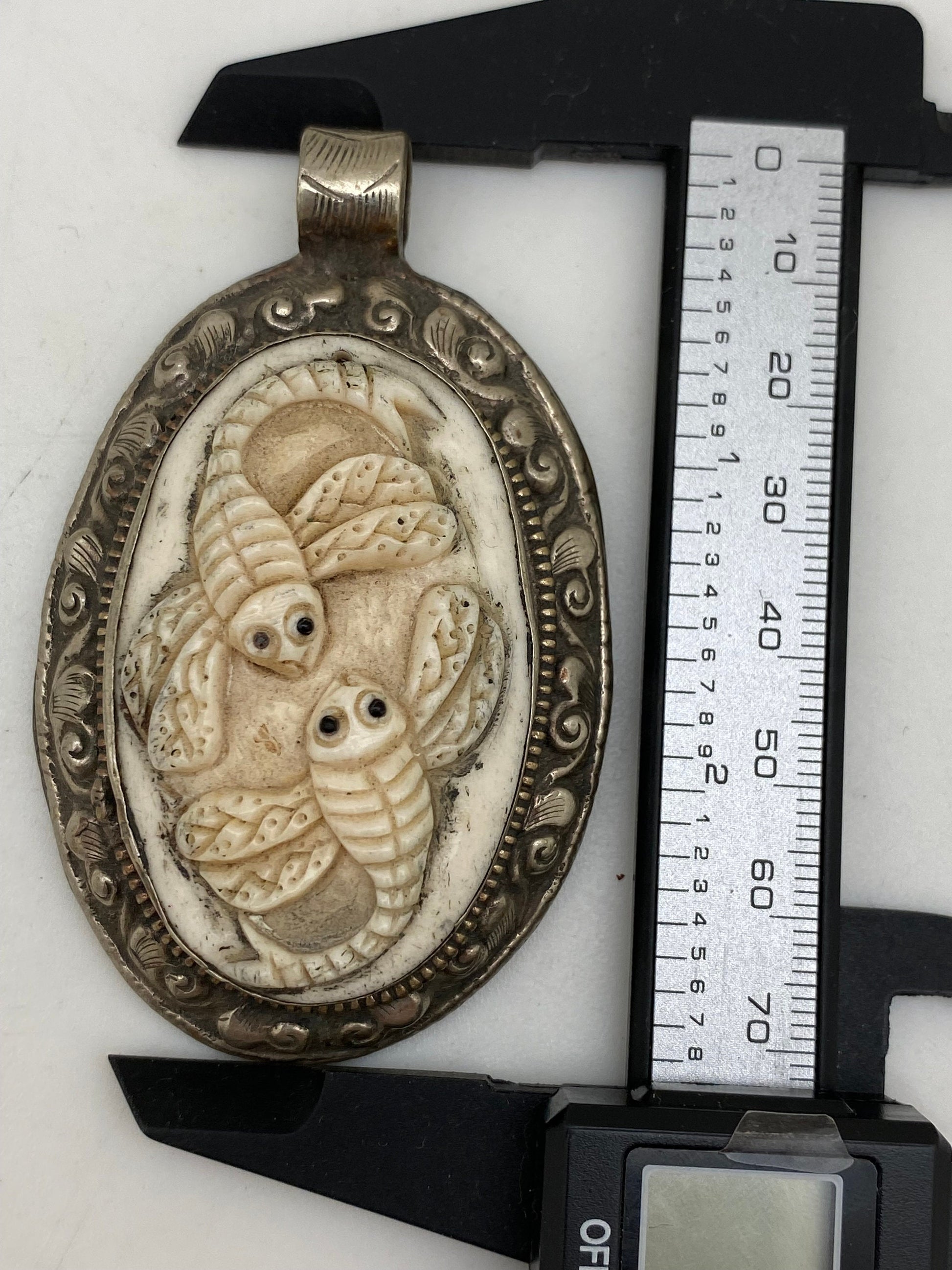 Bone carved bee pendant, two bee pendant,tibetan silver, handcrafted,ethnic design,tibetan design,Hiumalayan,tibetan silver