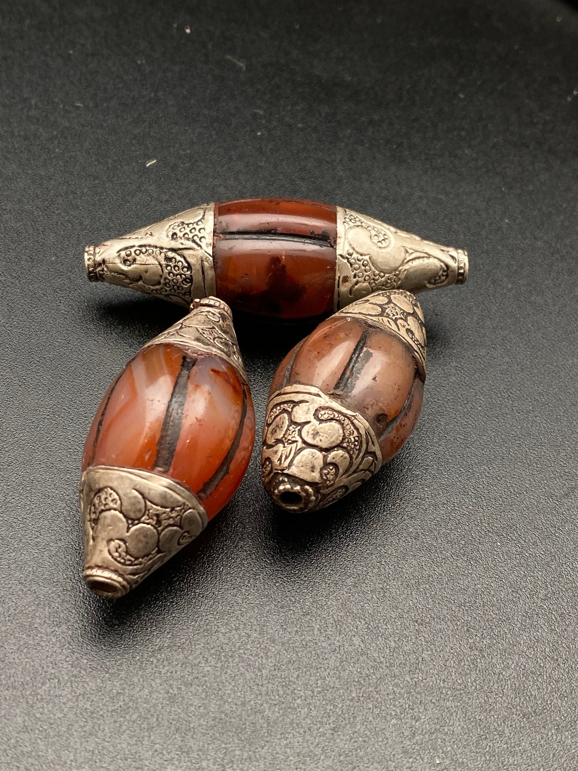 carnelian bead, sterling silver, floral cap, handcrafted,tibetan design, ethnic,Himalayan,Nepalese