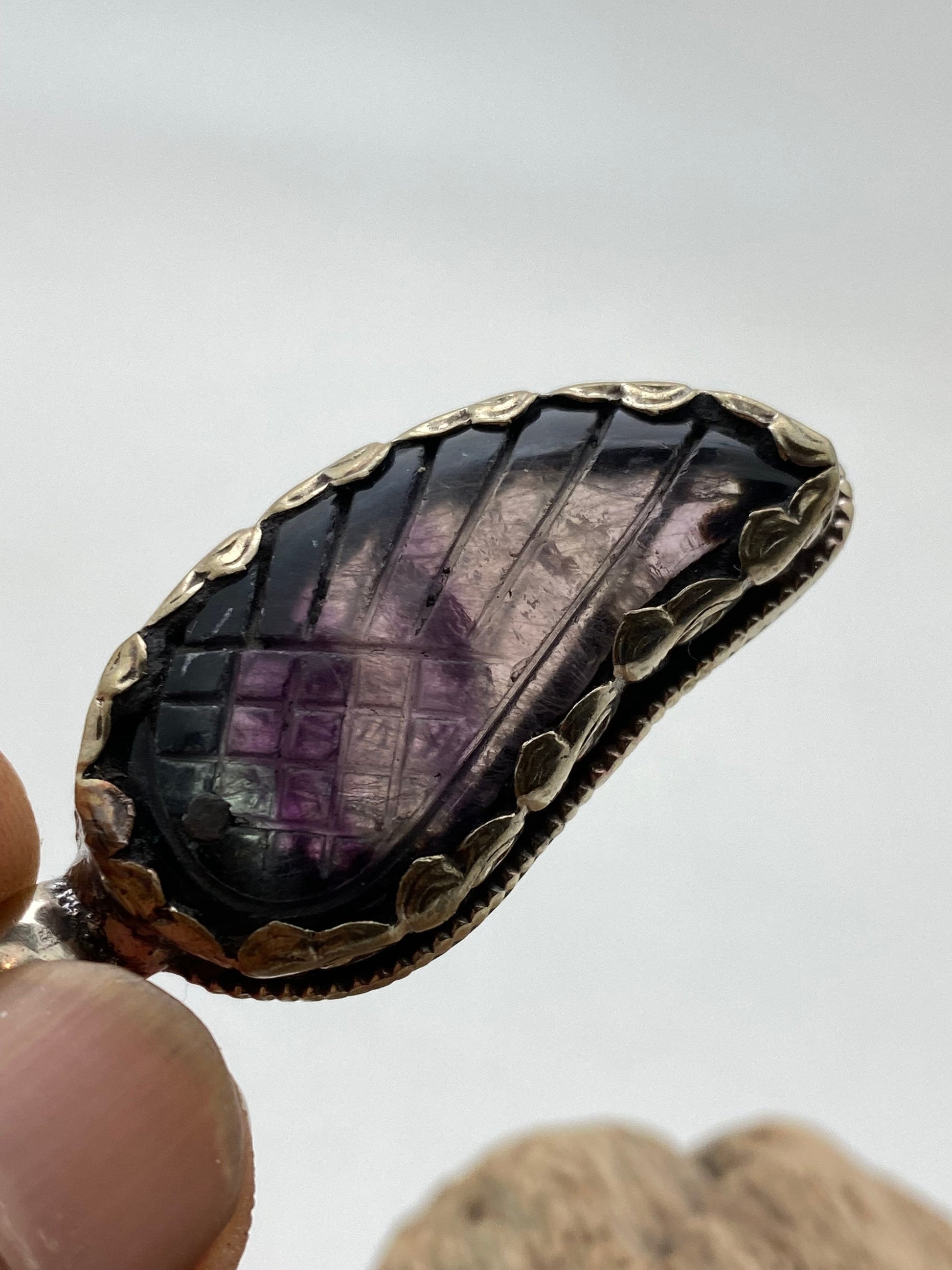 Fluorite wing pendant, hand carved, hand crafted,tibetan silver,Himalayan,nepalese
