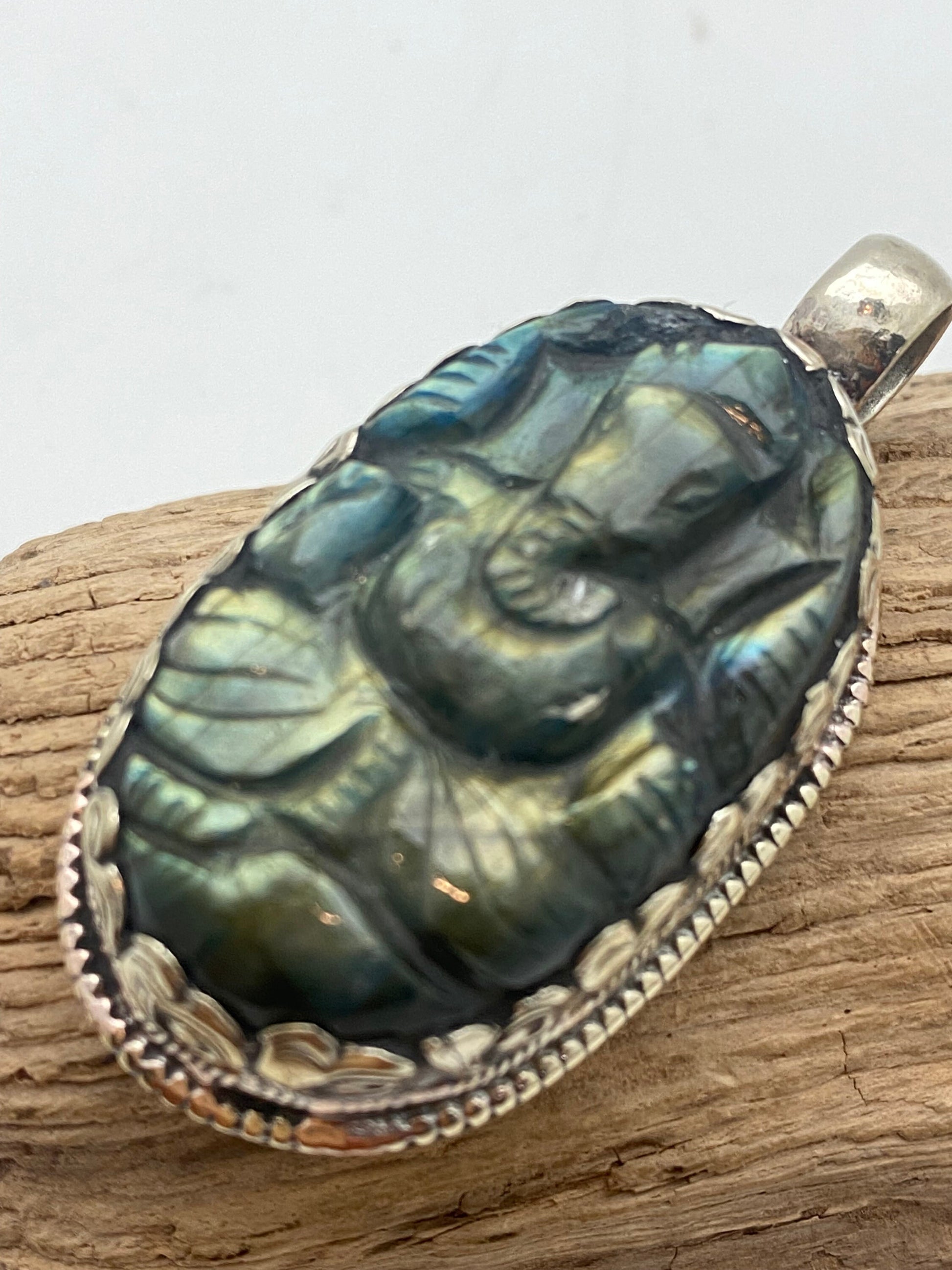 labradorite carved Ganesh pendant, hand carved, tibetansilver,handcrafted, Himalayan, Nepalese, amulet, prosperity ,lucky charm,spiritual