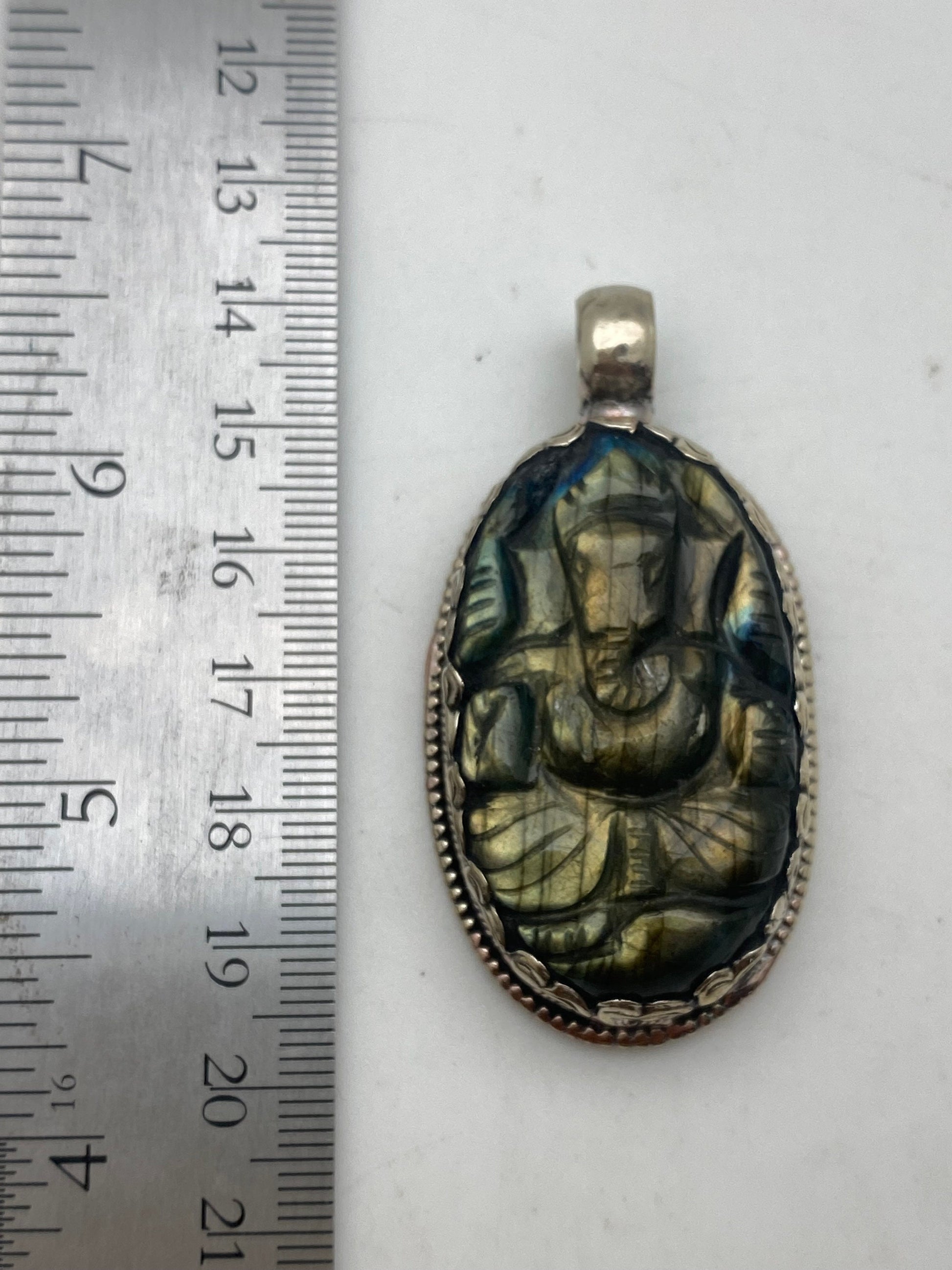 labradorite carved Ganesh pendant, hand carved, tibetansilver,handcrafted, Himalayan, Nepalese, amulet, prosperity ,lucky charm,spiritual