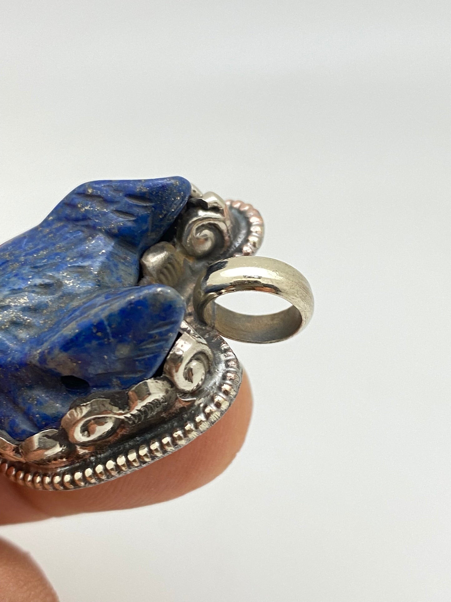 Lapis lazuli carved fox pendant, handcrafted,tibetan silver ,animal pendant, handcarved, tibetan silver,Himalayn,Nepalese