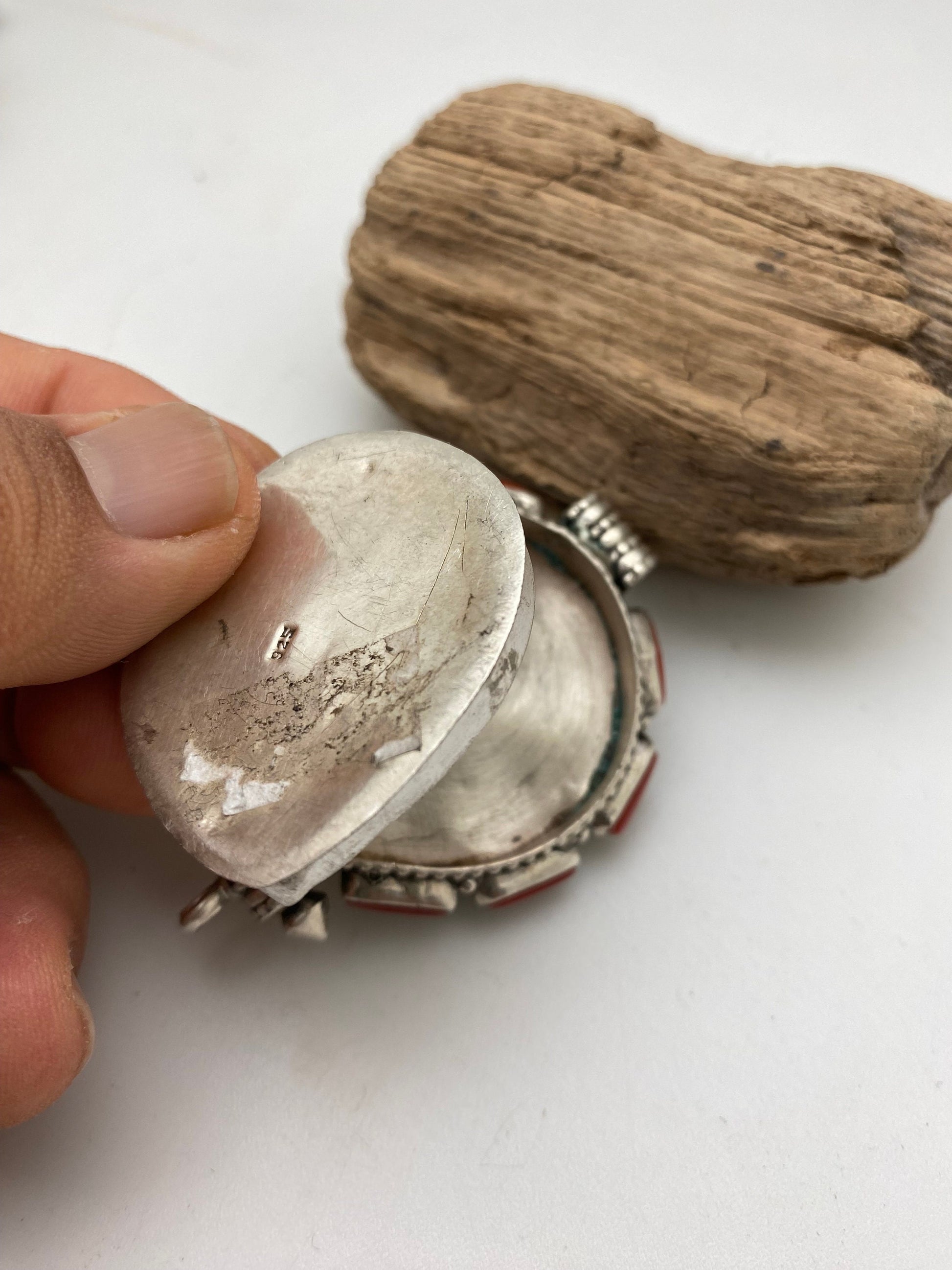 Coral & Turquoise Ghau Pendant: Handcrafted Sterling Silver Tibetan Prayer Box