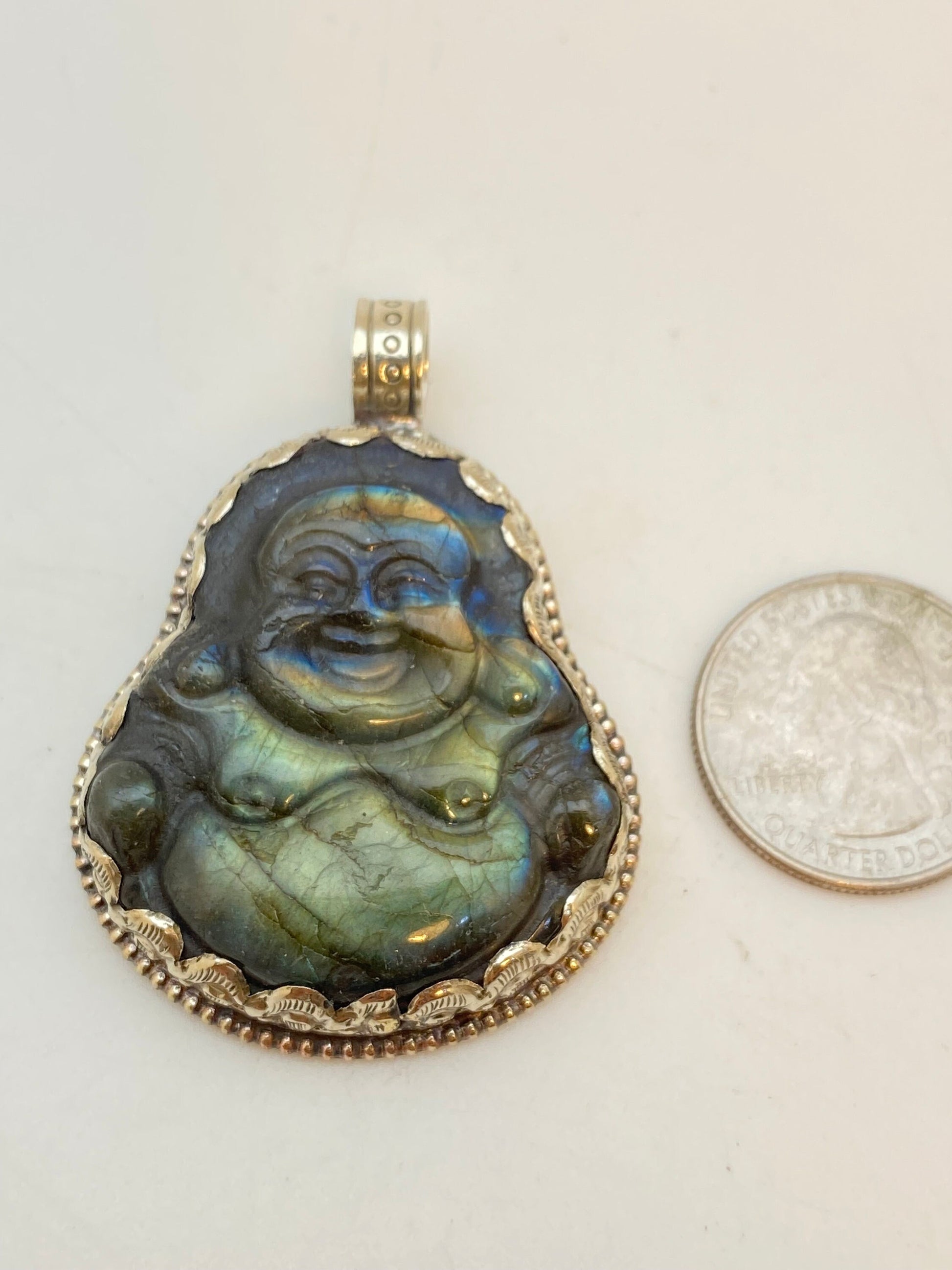 Labradorite laughing Buddha,Happy Buddha,Laughing Buddha,Tibetan silver, hand carved, hand crafted, ethnic,Himalayan,Nepal,Buddhist