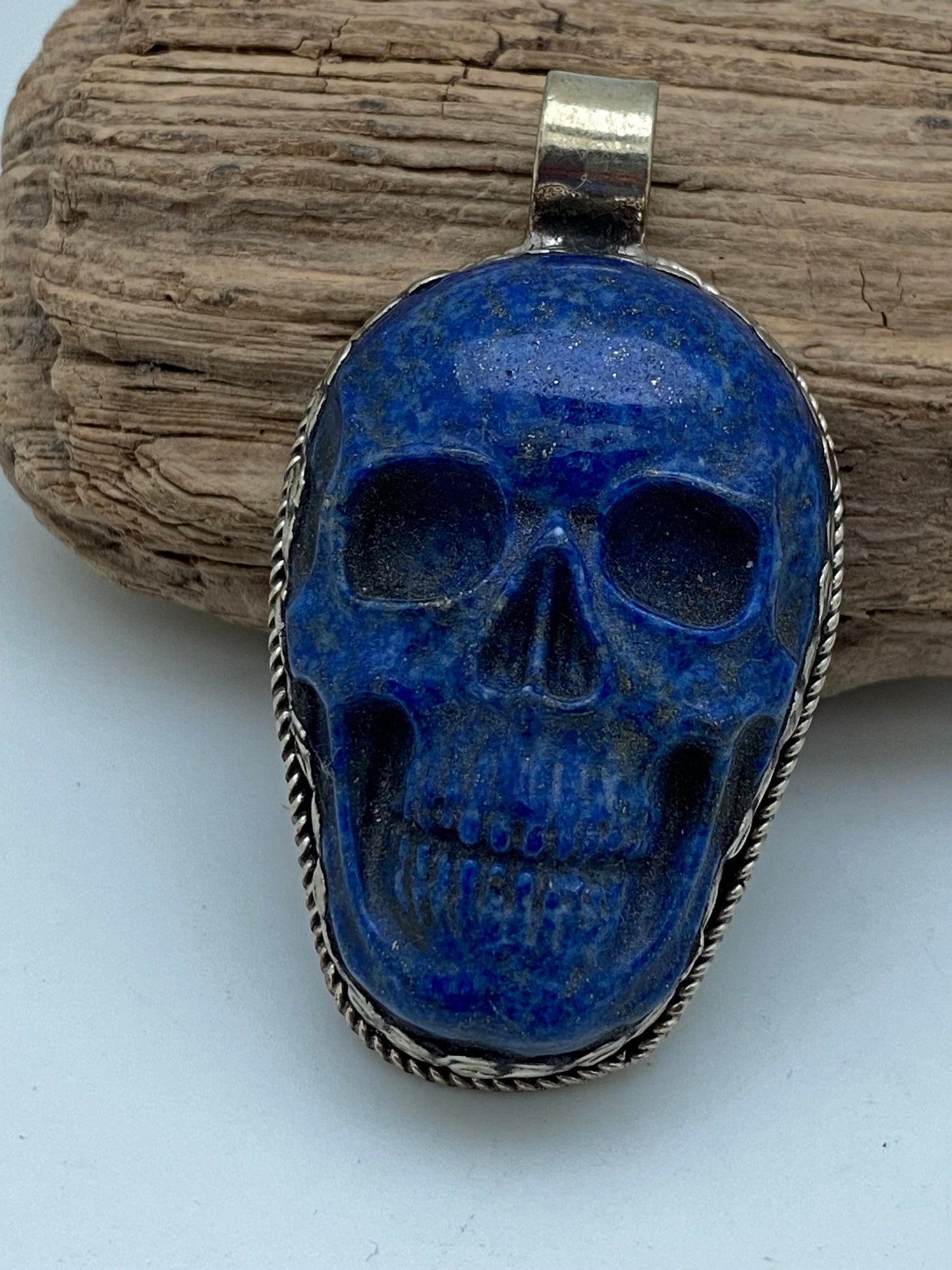 lapis lazuli skull pendant,tibetan silver, handcrafted,ethnic,tibetan design,Himalayan,Nepalese,
