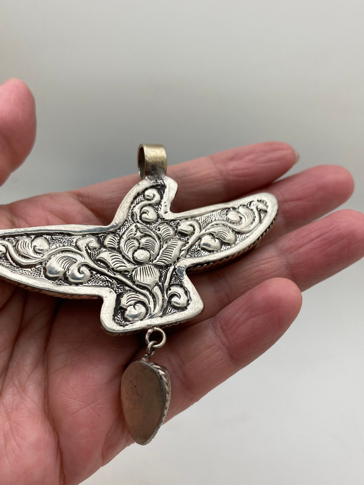 eagle pendant,bird pendant,turquoise, handcrafted,tibetan silver, bone carved, ethnic design,Tibetan design,Himalayan,Nepalese