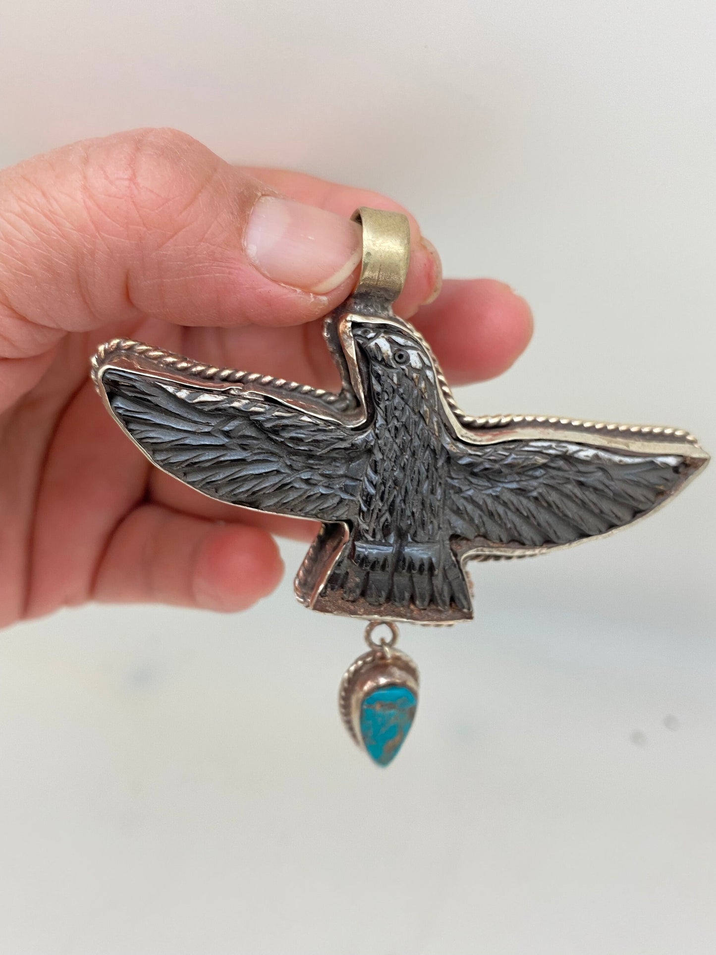 eagle pendant,bird pendant,turquoise, handcrafted,tibetan silver, bone carved, ethnic design,Tibetan design,Himalayan,Nepalese
