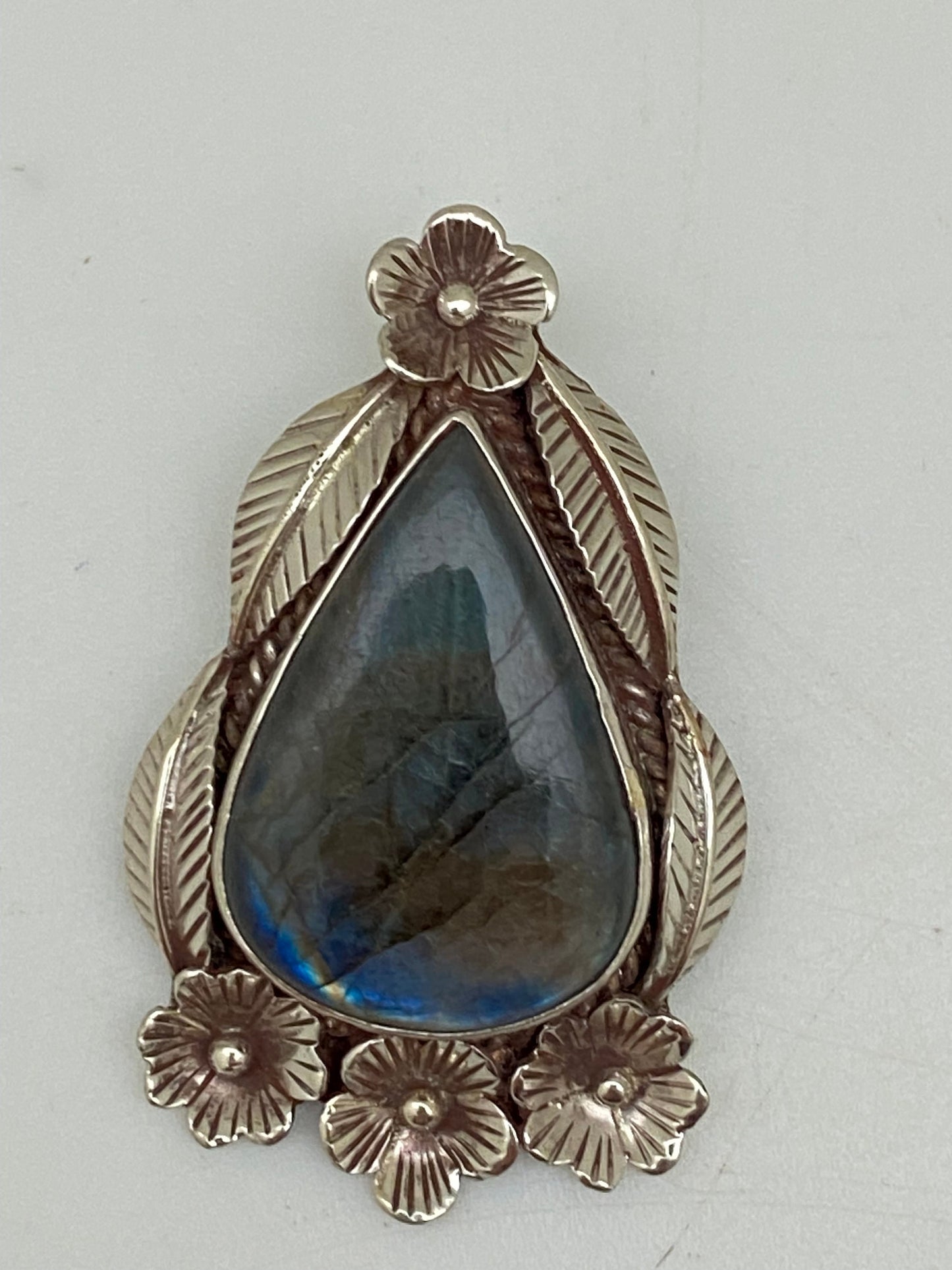 labradorite pendant set with floral Tibetan silver, handcrafted,himalayan,Nepalese,tibetan design