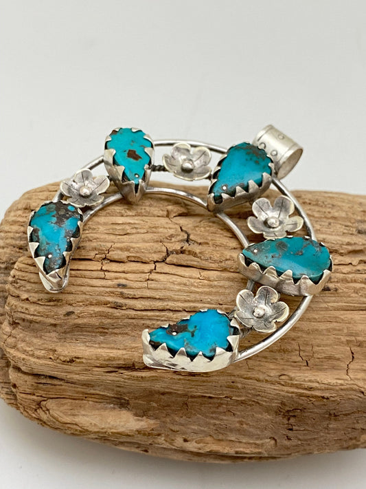 Turquoise Squash blossom, sterling silver, master hand made, natural Turquoise