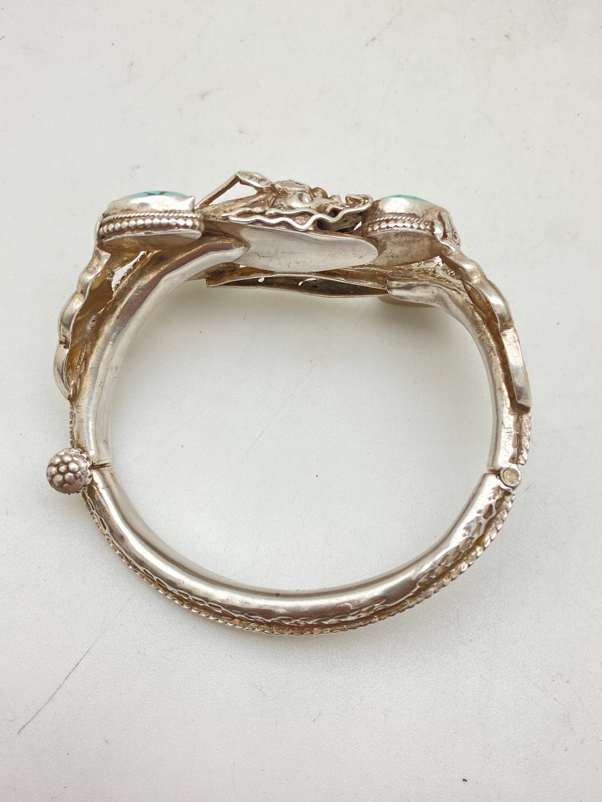 large dragon bracelet,bangle ,turquoise,handcrafted,sterling silver,himalayan,Nepalese,Tibetan design,ethnic