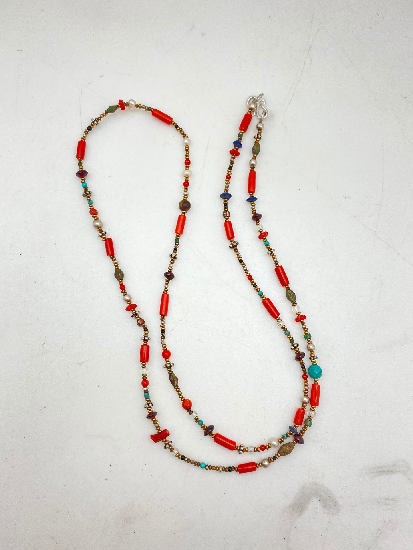 natural turquoise, coral,lapis,agate beads mala,necklace,sterling silver,tibetan turquoise,Himalayan,Nepalese,