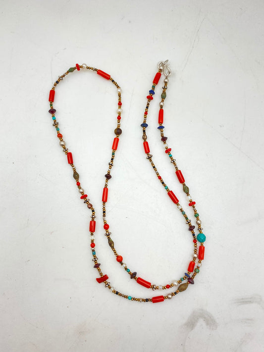natural turquoise, coral,lapis,agate beads mala,necklace,sterling silver,tibetan turquoise,Himalayan,Nepalese,