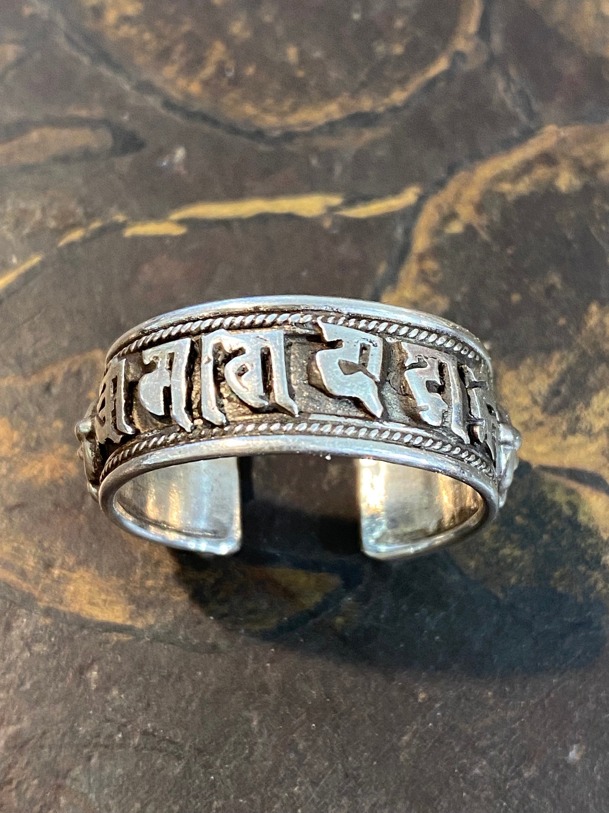 Buddha mantra ring , om mani padme hung , sterling silver, master handcrafted,adjustable