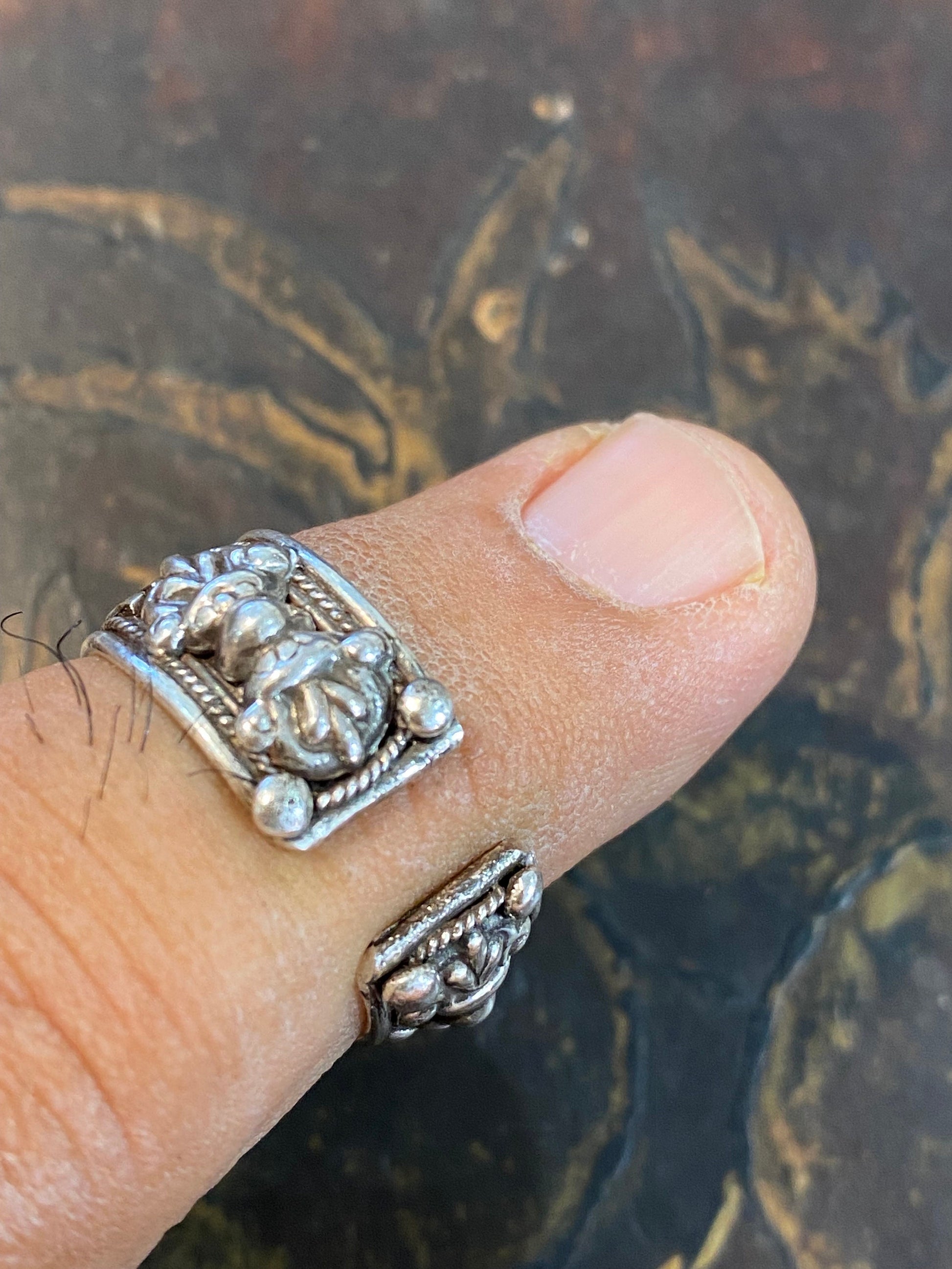 Buddha mantra ring , om mani padme hung , sterling silver, master handcrafted,adjustable