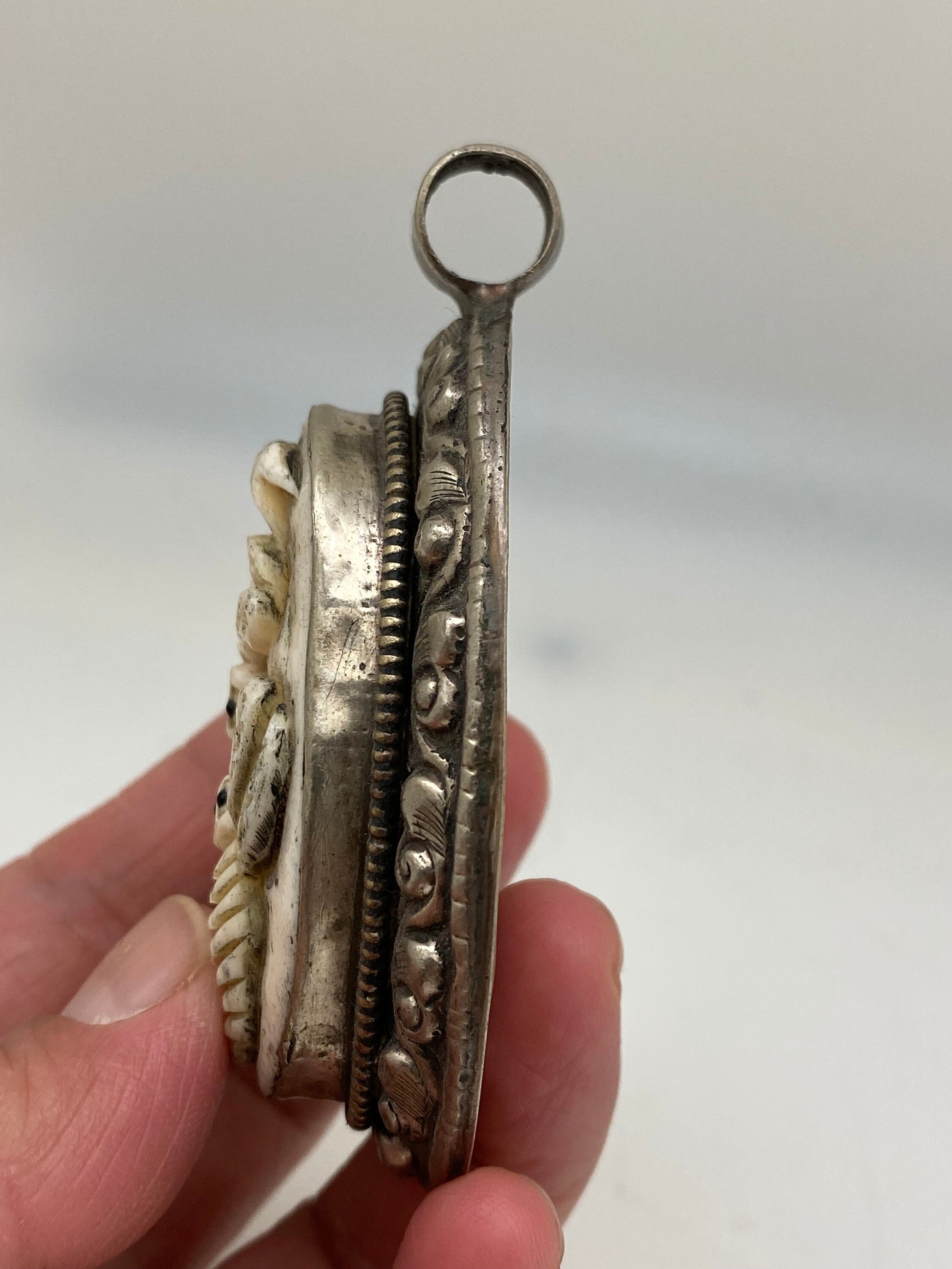 Bone carved bee pendant, two bee pendant,tibetan silver, handcrafted,ethnic design,tibetan design,Hiumalayan,tibetan silver