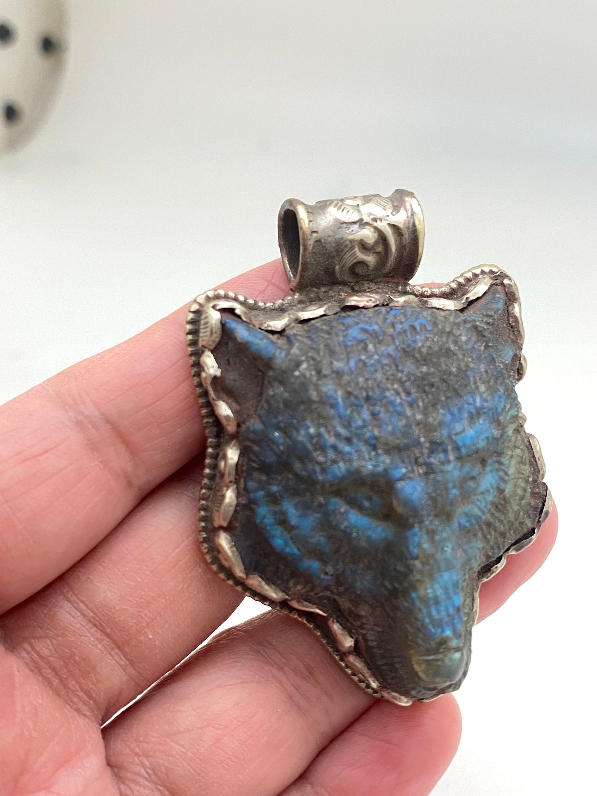 labradorite carved bear pendant,animal pendant, handcrafted,tibetan silver, animal lover,ethnic,Tibetan design,Himalayan,Nepalese,