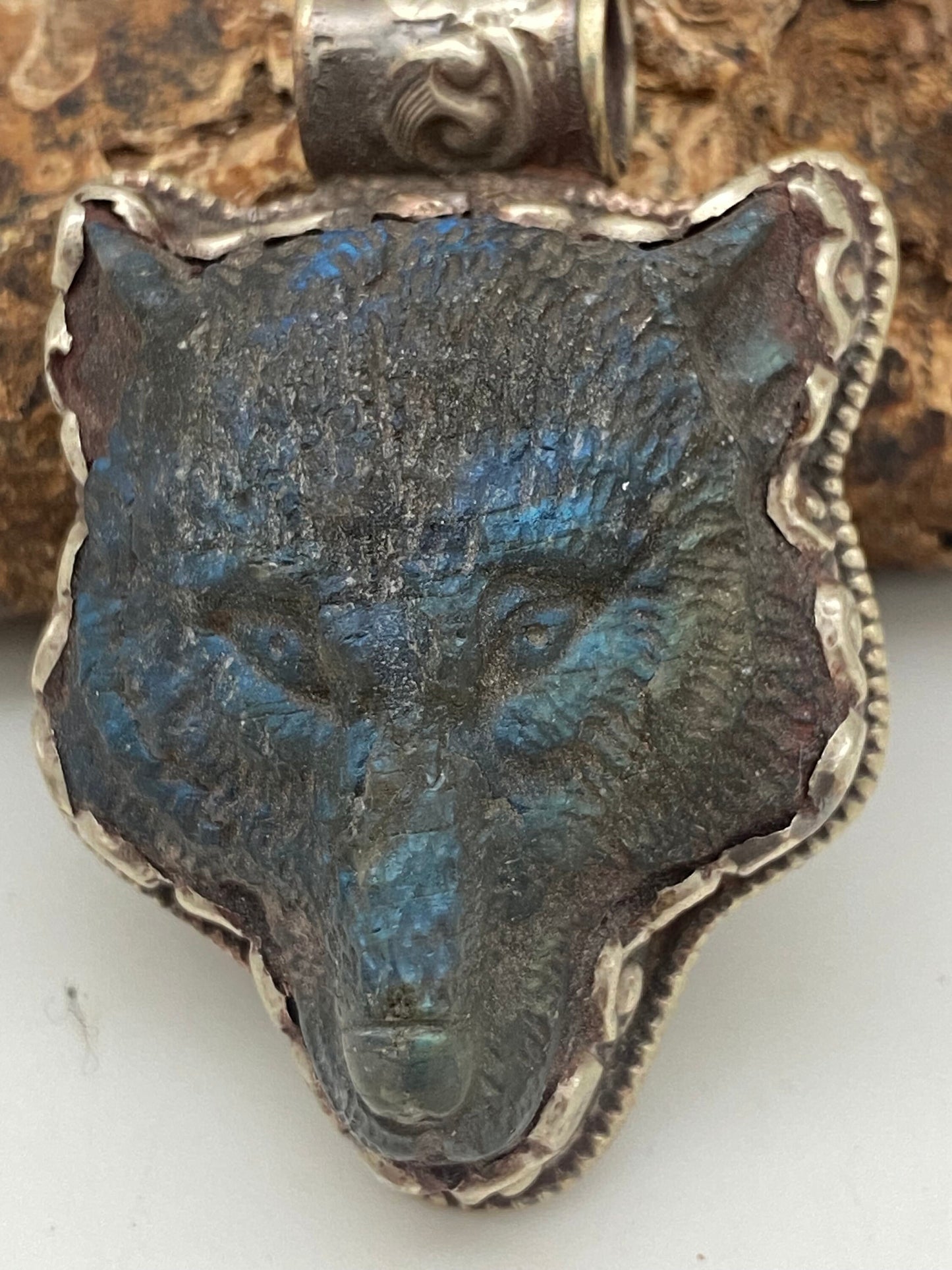 labradorite carved bear pendant,animal pendant, handcrafted,tibetan silver, animal lover,ethnic,Tibetan design,Himalayan,Nepalese,