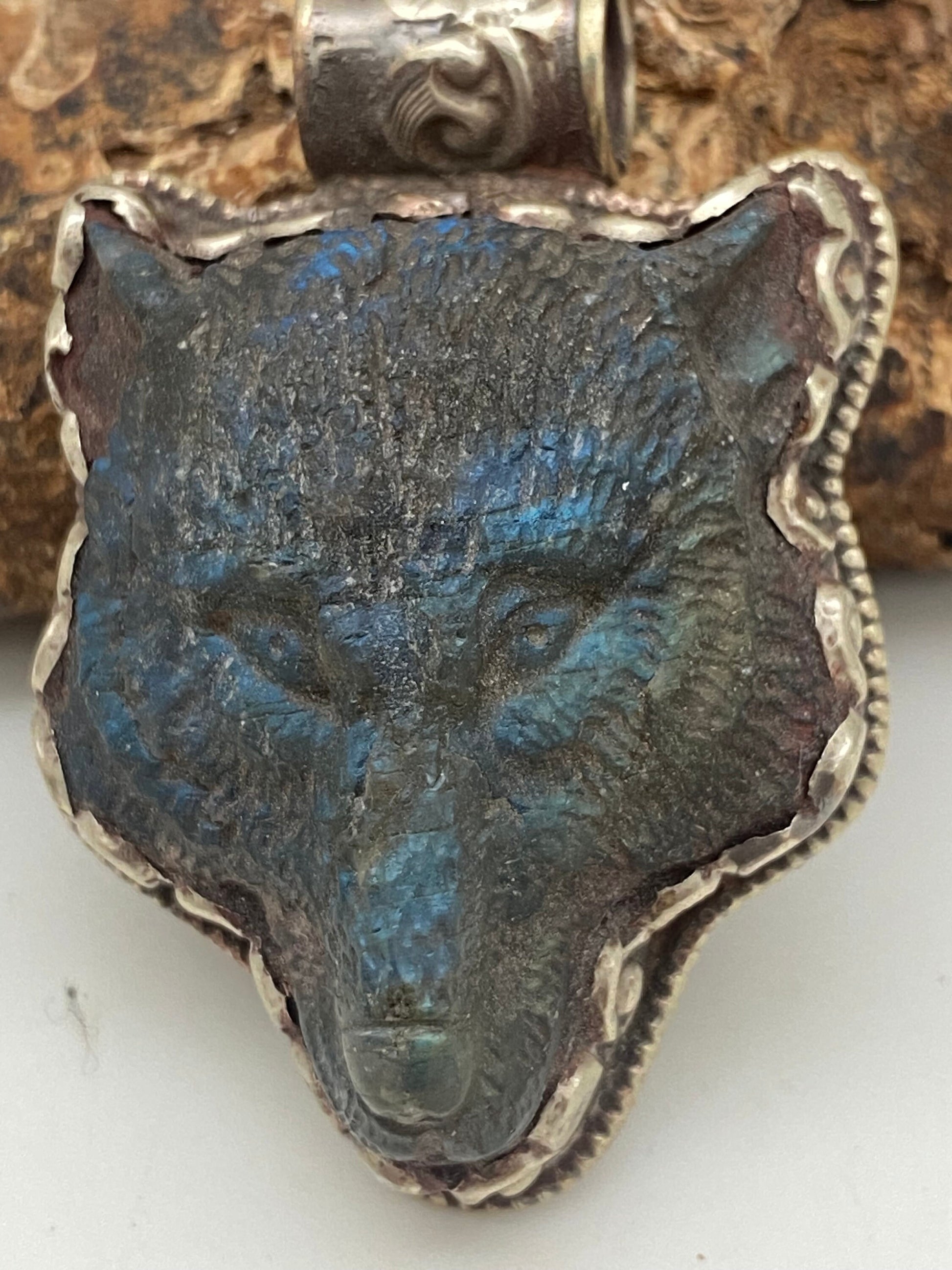 labradorite carved bear pendant,animal pendant, handcrafted,tibetan silver, animal lover,ethnic,Tibetan design,Himalayan,Nepalese,