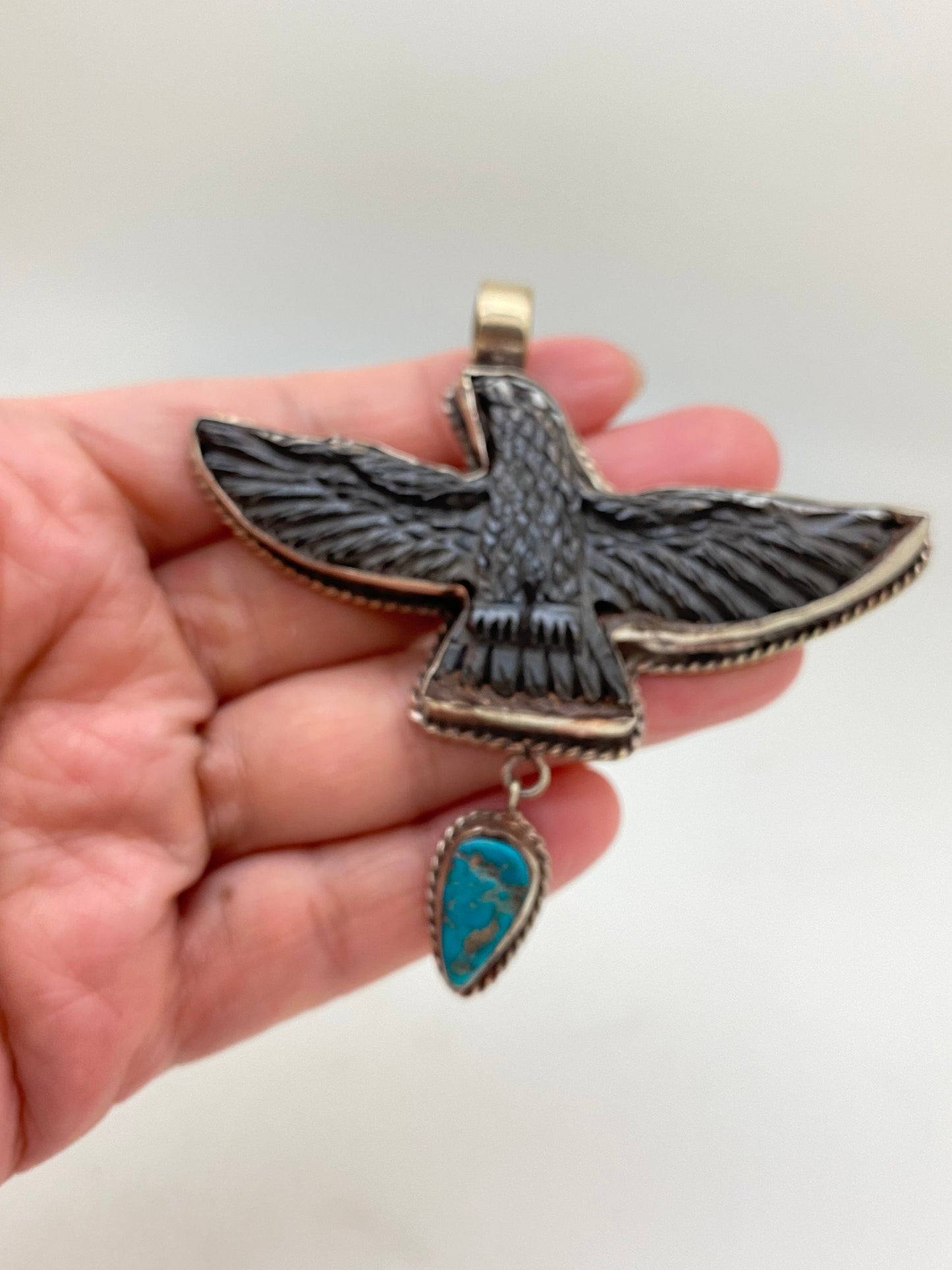 eagle pendant,bird pendant,turquoise, handcrafted,tibetan silver, bone carved, ethnic design,Tibetan design,Himalayan,Nepalese