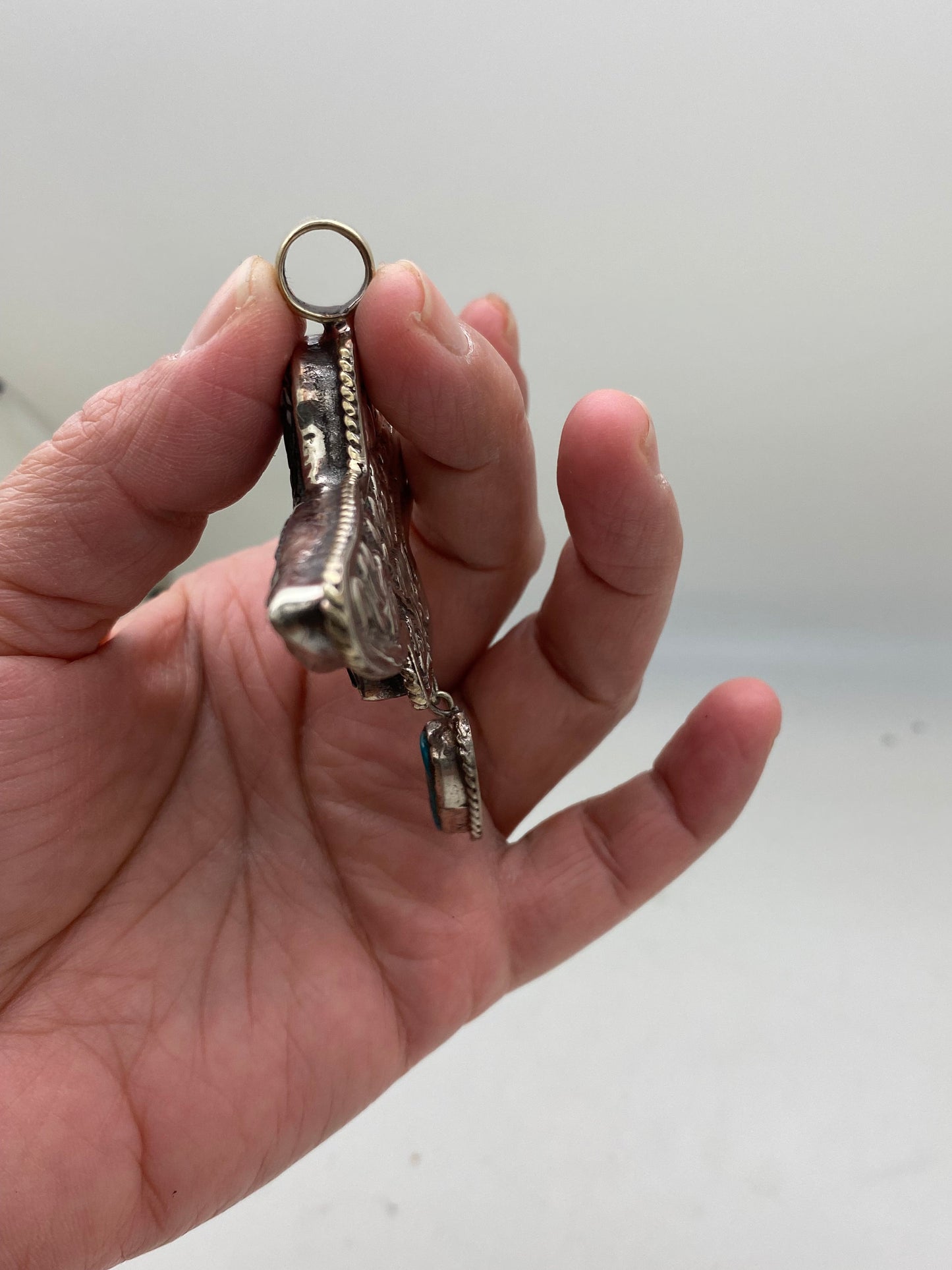 eagle pendant,bird pendant,turquoise, handcrafted,tibetan silver, bone carved, ethnic design,Tibetan design,Himalayan,Nepalese
